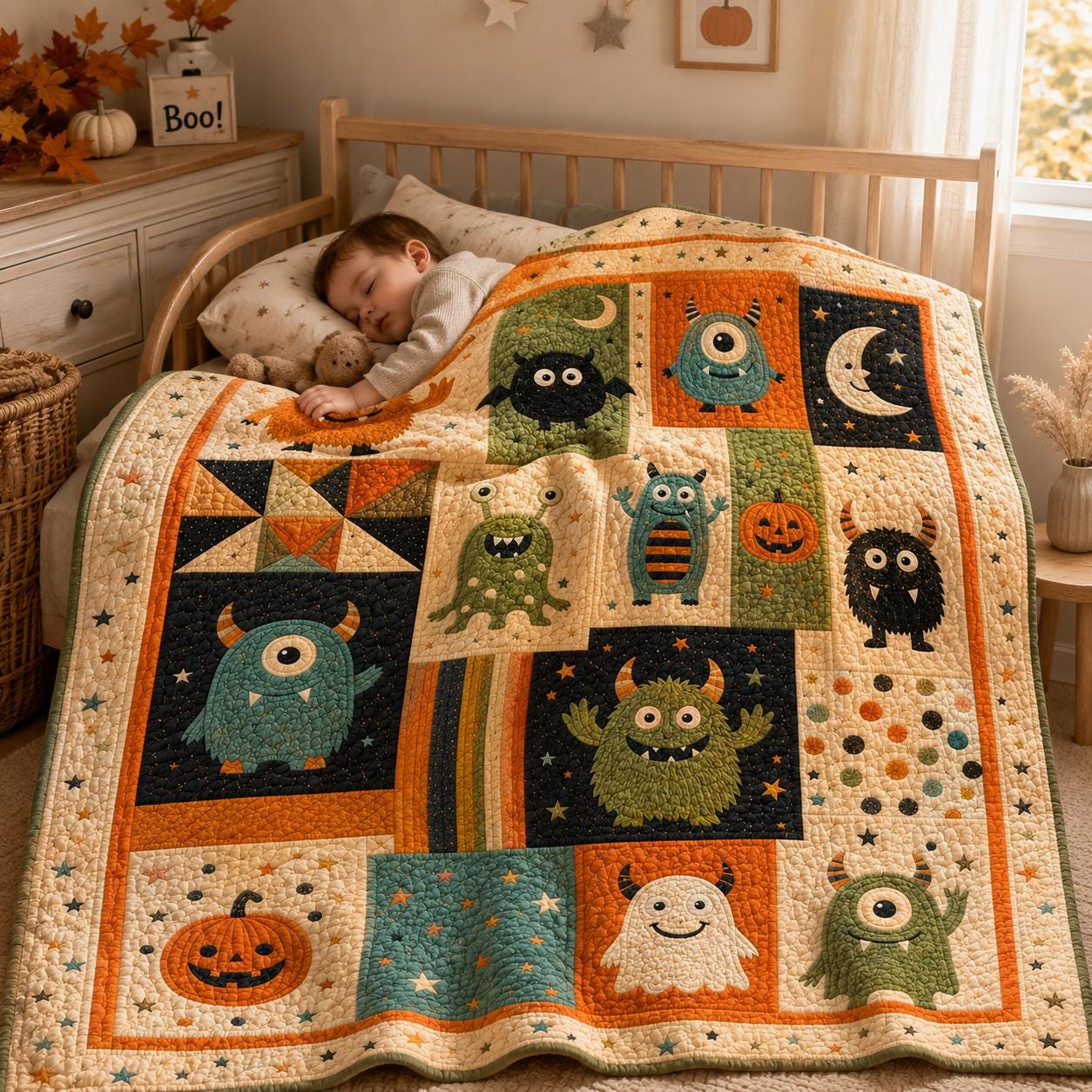 Throw Blanket – Quilted Style Halloween Monster Cute Spooky Creature Pumpkin Ghost Bedding for Kids Fall Room Decor and Gift - photo 2