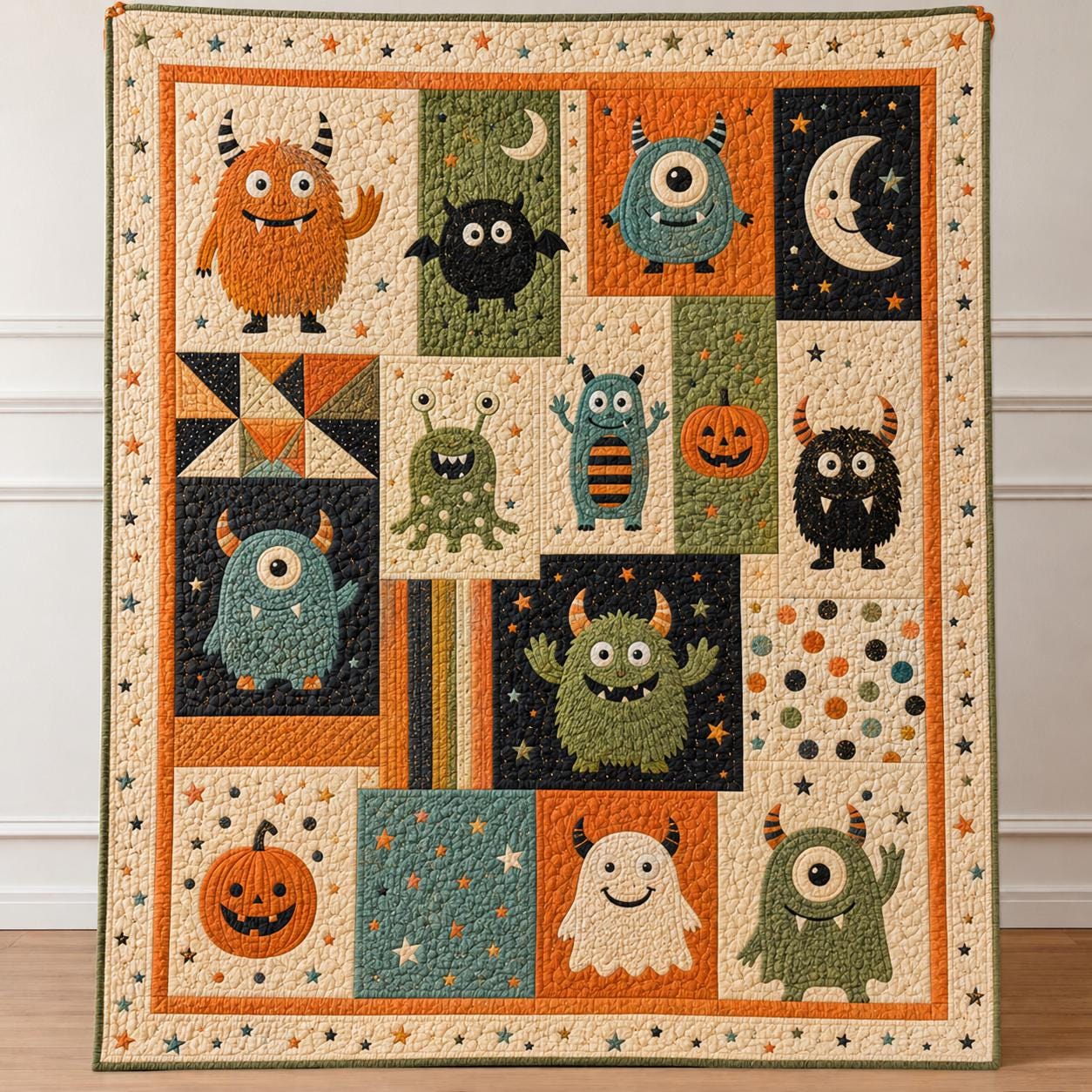 Throw Blanket – Quilted Style Halloween Monster Cute Spooky Creature Pumpkin Ghost Bedding for Kids Fall Room Decor and Gift - photo 5