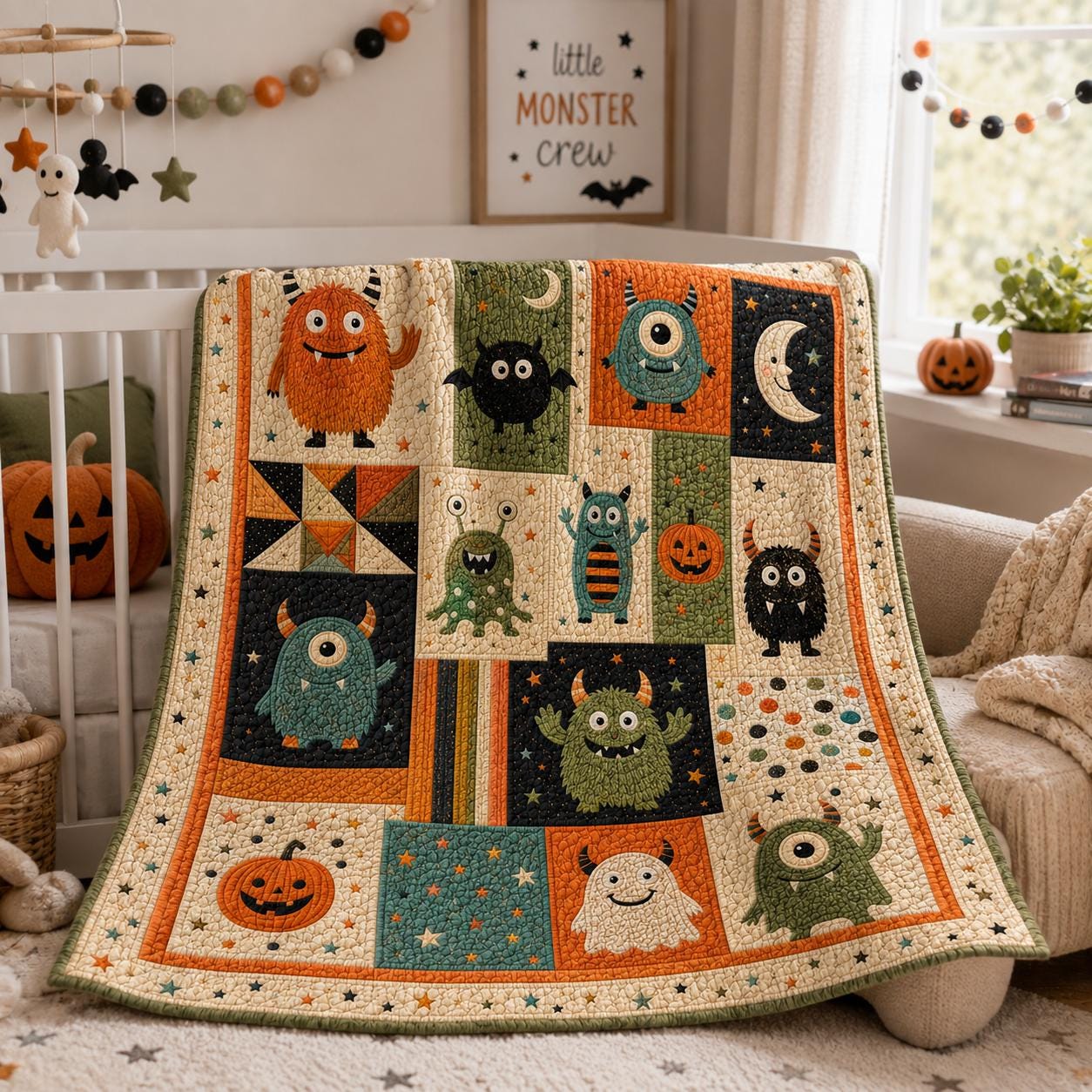 Throw Blanket – Quilted Style Halloween Monster Cute Spooky Creature Pumpkin Ghost Bedding for Kids Fall Room Decor and Gift - photo 6