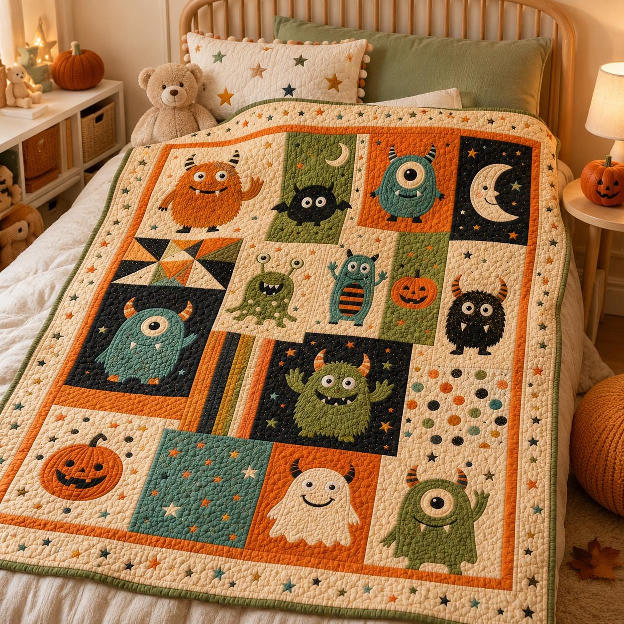 Throw Blanket – Quilted Style Halloween Monster Cute Spooky Creature Pumpkin Ghost Bedding for Kids Fall Room Decor and Gift - photo 7
