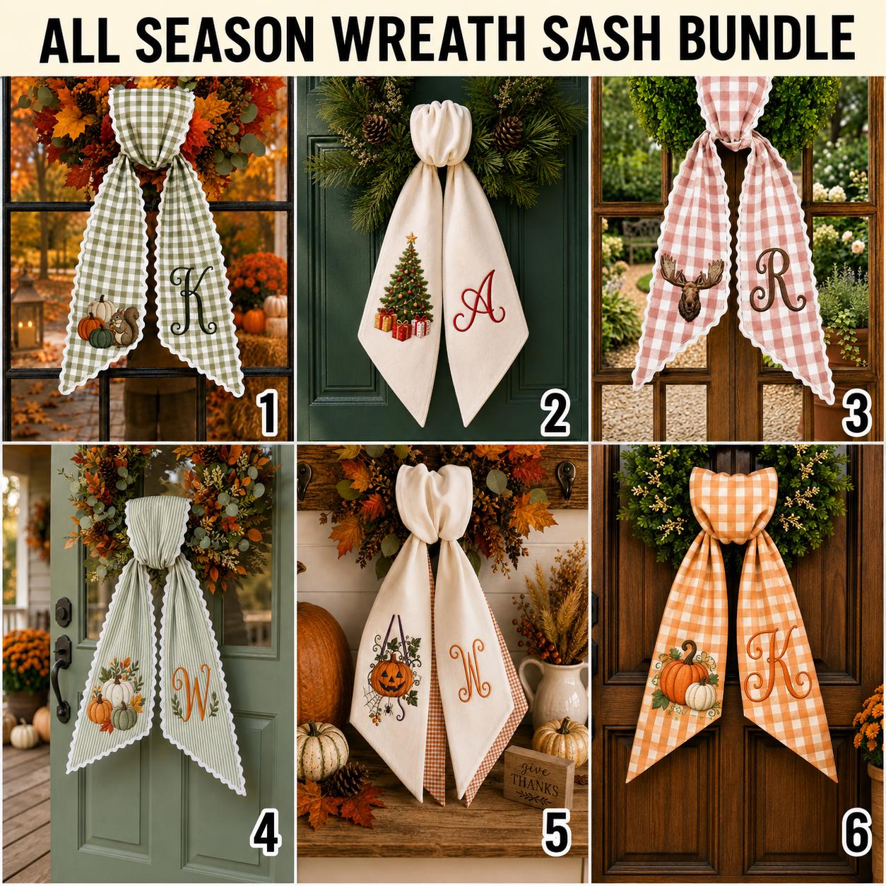 Personalized Monogram All Season Wreath Sash Bundle for Fall, Halloween and Christmas, Custom Holiday Front Door Decor Gift - photo 2