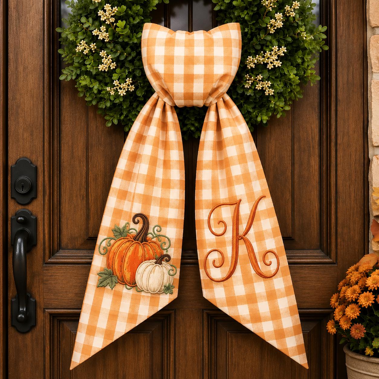 Personalized Monogram All Season Wreath Sash Bundle for Fall, Halloween and Christmas, Custom Holiday Front Door Decor Gift - photo 3