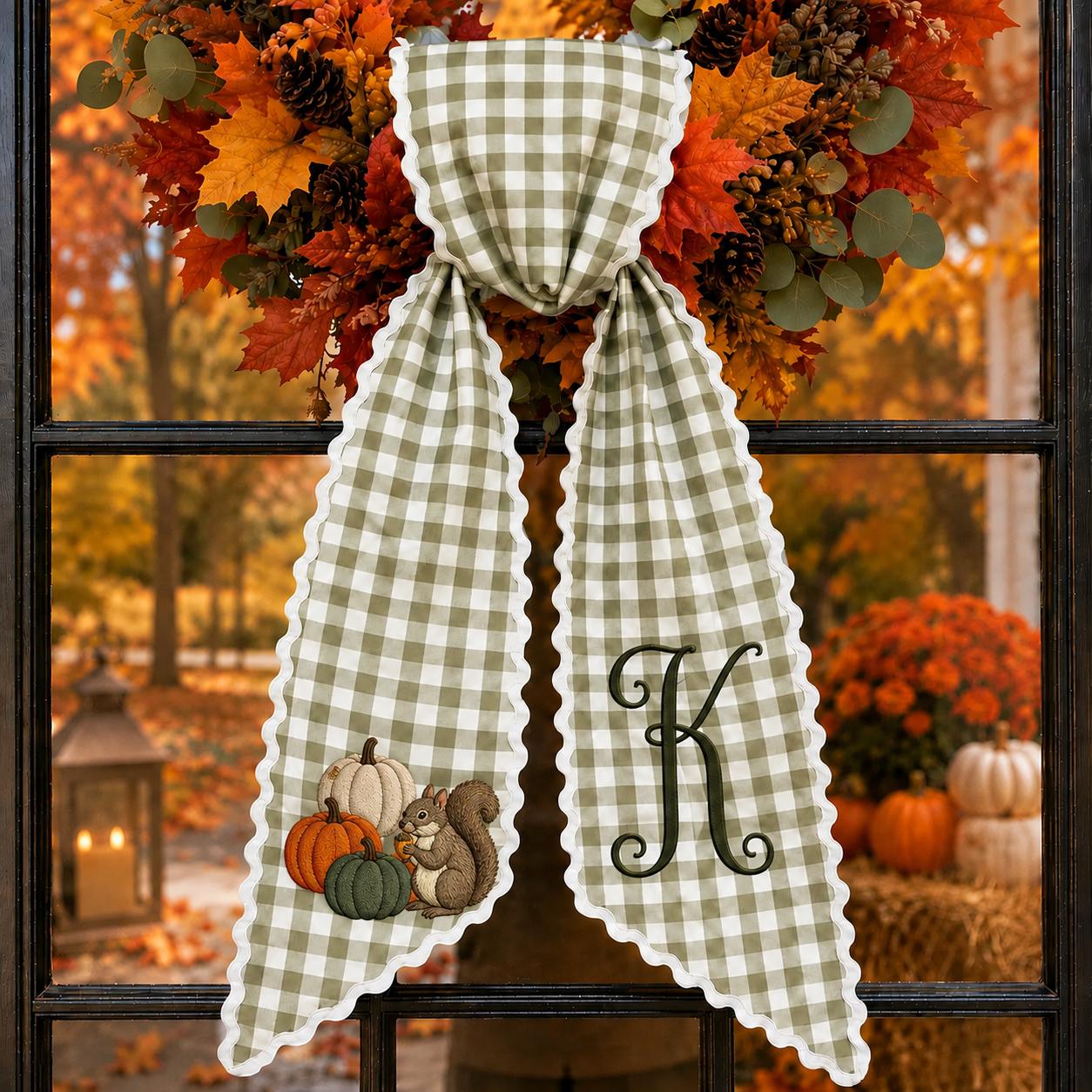 Personalized Monogram All Season Wreath Sash Bundle for Fall, Halloween and Christmas, Custom Holiday Front Door Decor Gift - photo 7