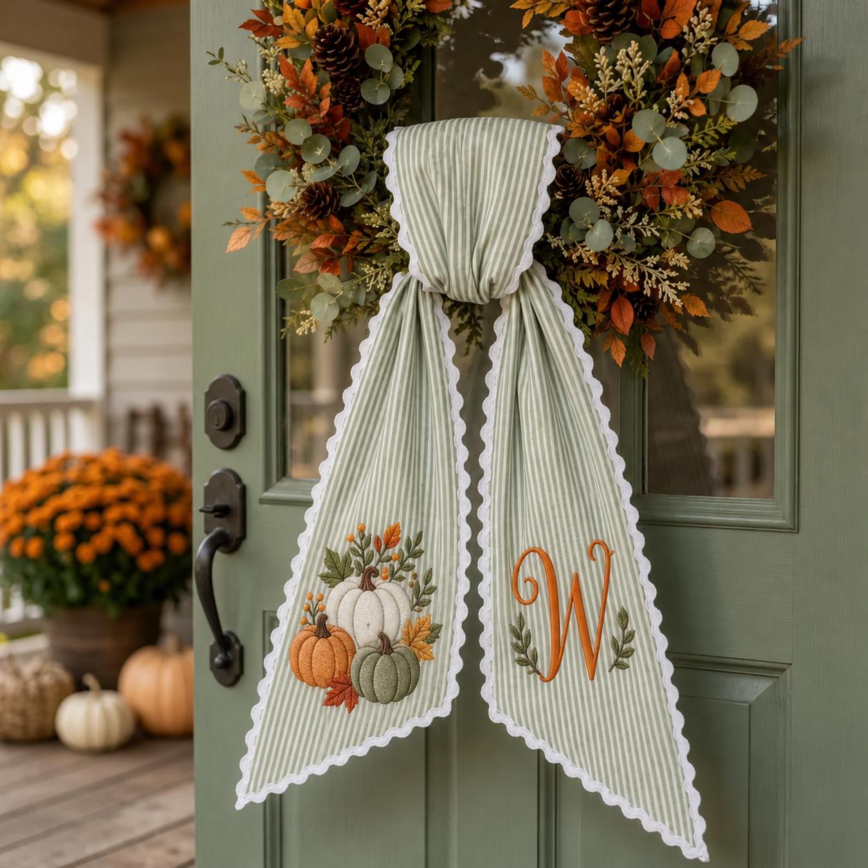 Personalized Monogram All Season Wreath Sash Bundle for Fall, Halloween and Christmas, Custom Holiday Front Door Decor Gift - photo 10