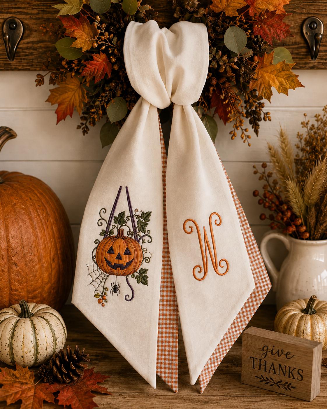 Personalized Monogram All Season Wreath Sash Bundle for Fall, Halloween and Christmas, Custom Holiday Front Door Decor Gift - photo 11