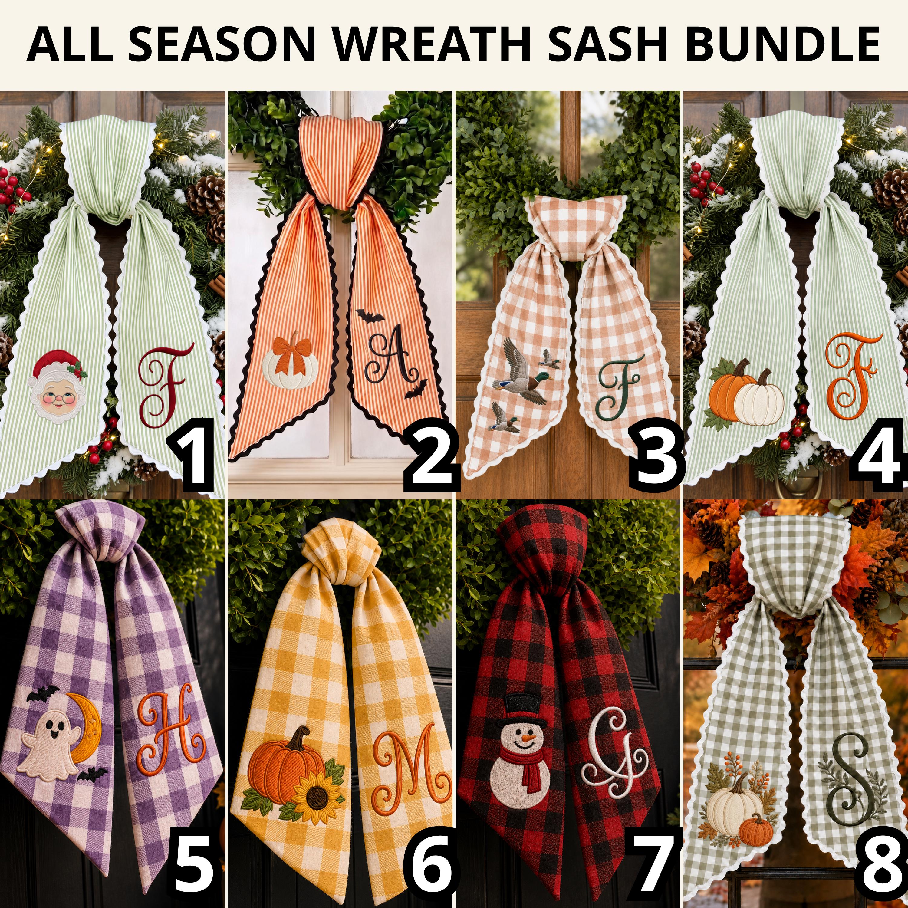 Personalized Monogram Gingham All Season Wreath Sash Bundle for Fall, Halloween and Christmas, Custom Door Decor Seasonal Gift - photo 2