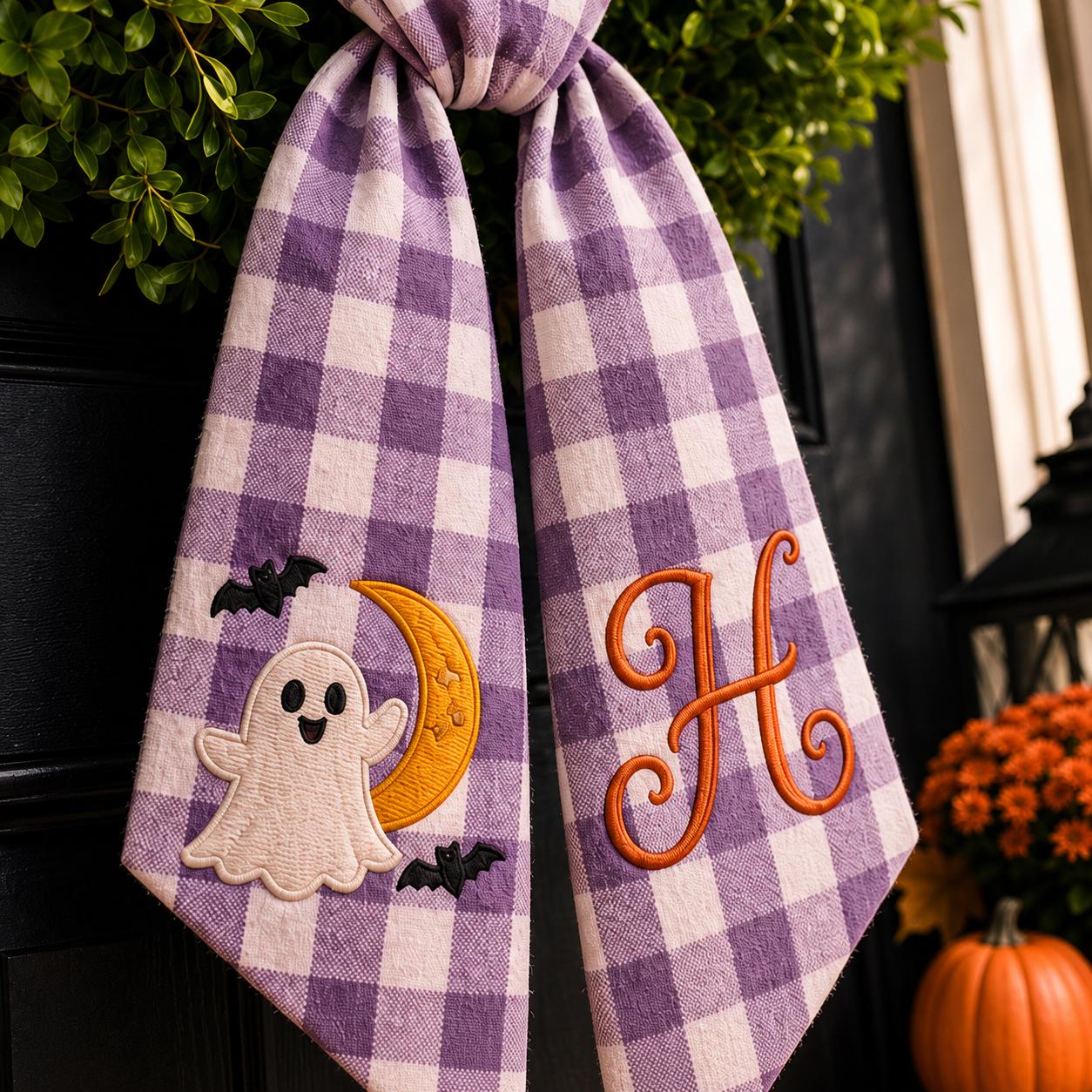 Personalized Monogram Gingham All Season Wreath Sash Bundle for Fall, Halloween and Christmas, Custom Door Decor Seasonal Gift - photo 4