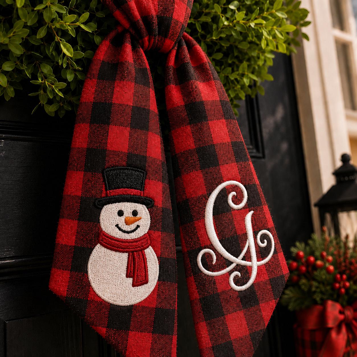 Personalized Monogram Gingham All Season Wreath Sash Bundle for Fall, Halloween and Christmas, Custom Door Decor Seasonal Gift - photo 9