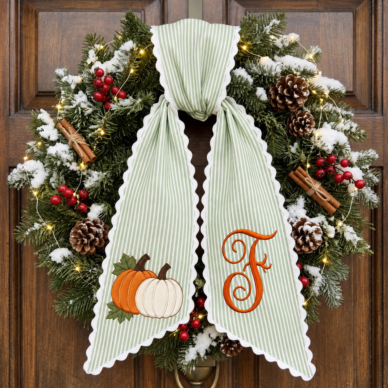 Personalized Monogram Gingham All Season Wreath Sash Bundle for Fall, Halloween and Christmas, Custom Door Decor Seasonal Gift - photo 10