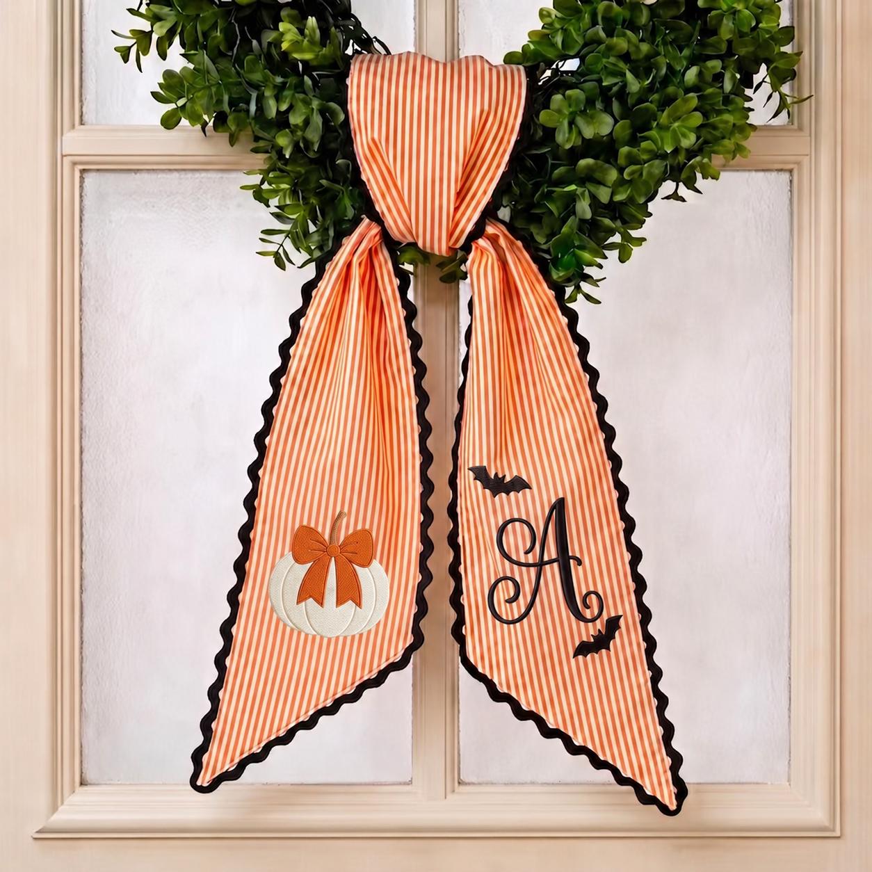Personalized Monogram Gingham All Season Wreath Sash Bundle for Fall, Halloween and Christmas, Custom Door Decor Seasonal Gift - photo 12