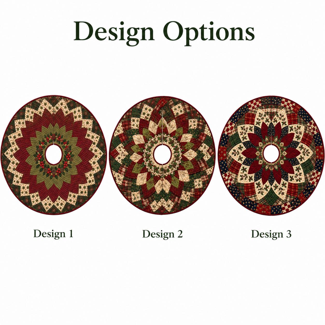 Quilt Style Patchwork Plaid Red and Green Poinsettia Floral Christmas Tree Skirt, Farmhouse Holiday Tree Mat Decor - photo 4