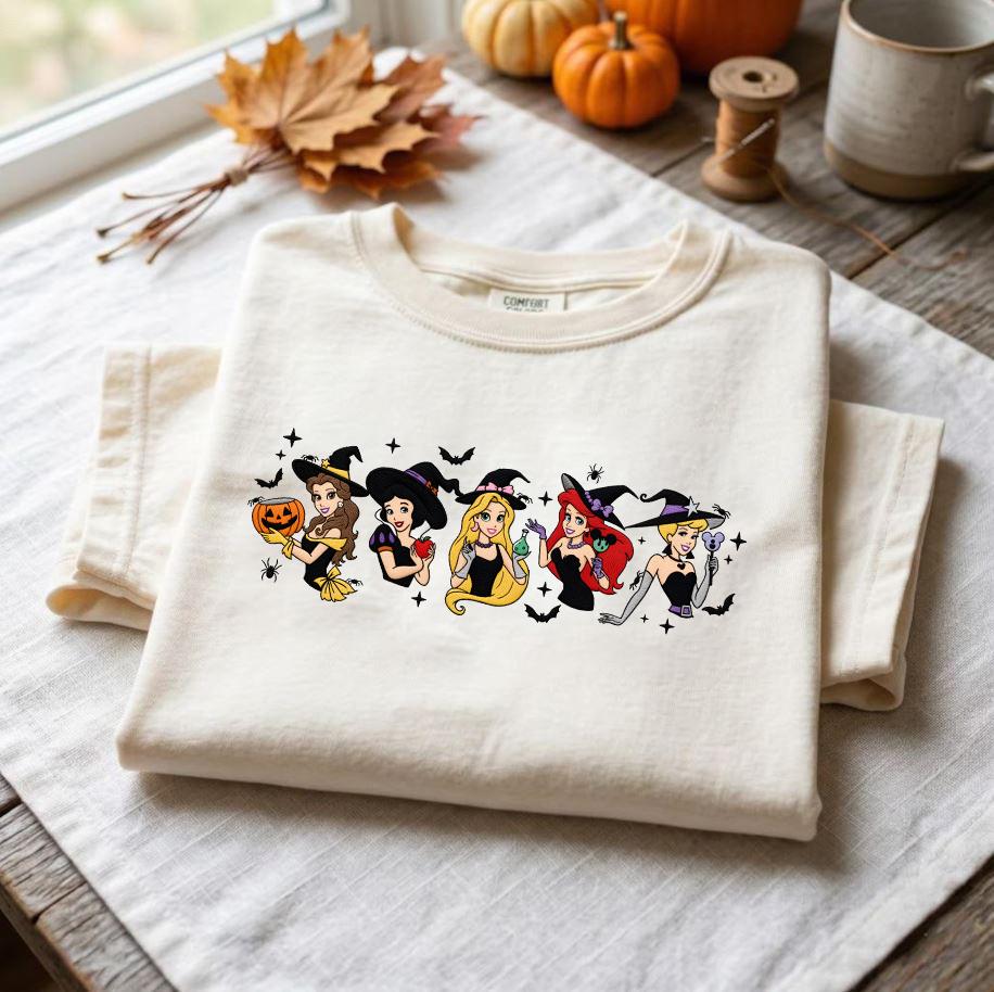 Embroidered Disney Princess Halloween Lace Trim Tank Top with Spooky Witches – WDW Disneyland Girls Trip Baby Tee Crop Tank - photo 2