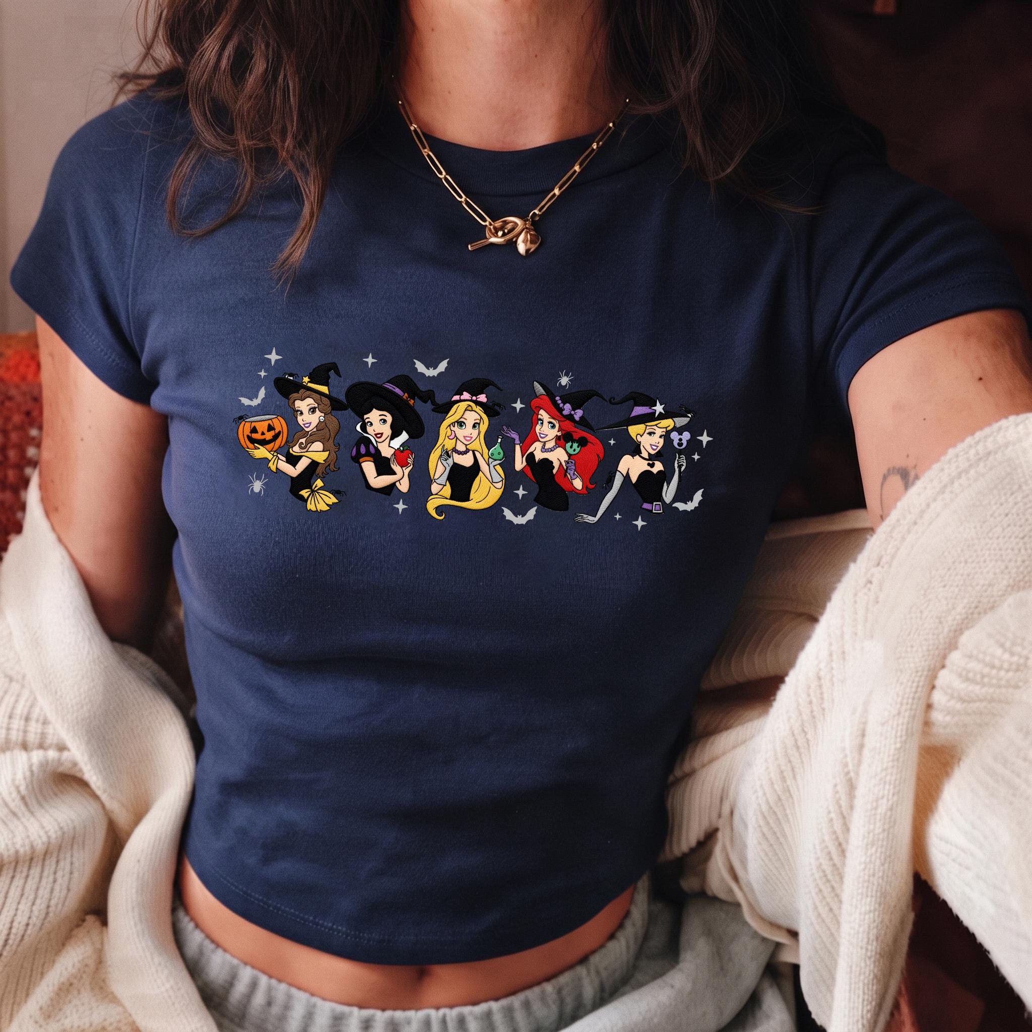 Embroidered Disney Princess Halloween Lace Trim Tank Top with Spooky Witches – WDW Disneyland Girls Trip Baby Tee Crop Tank - photo 3
