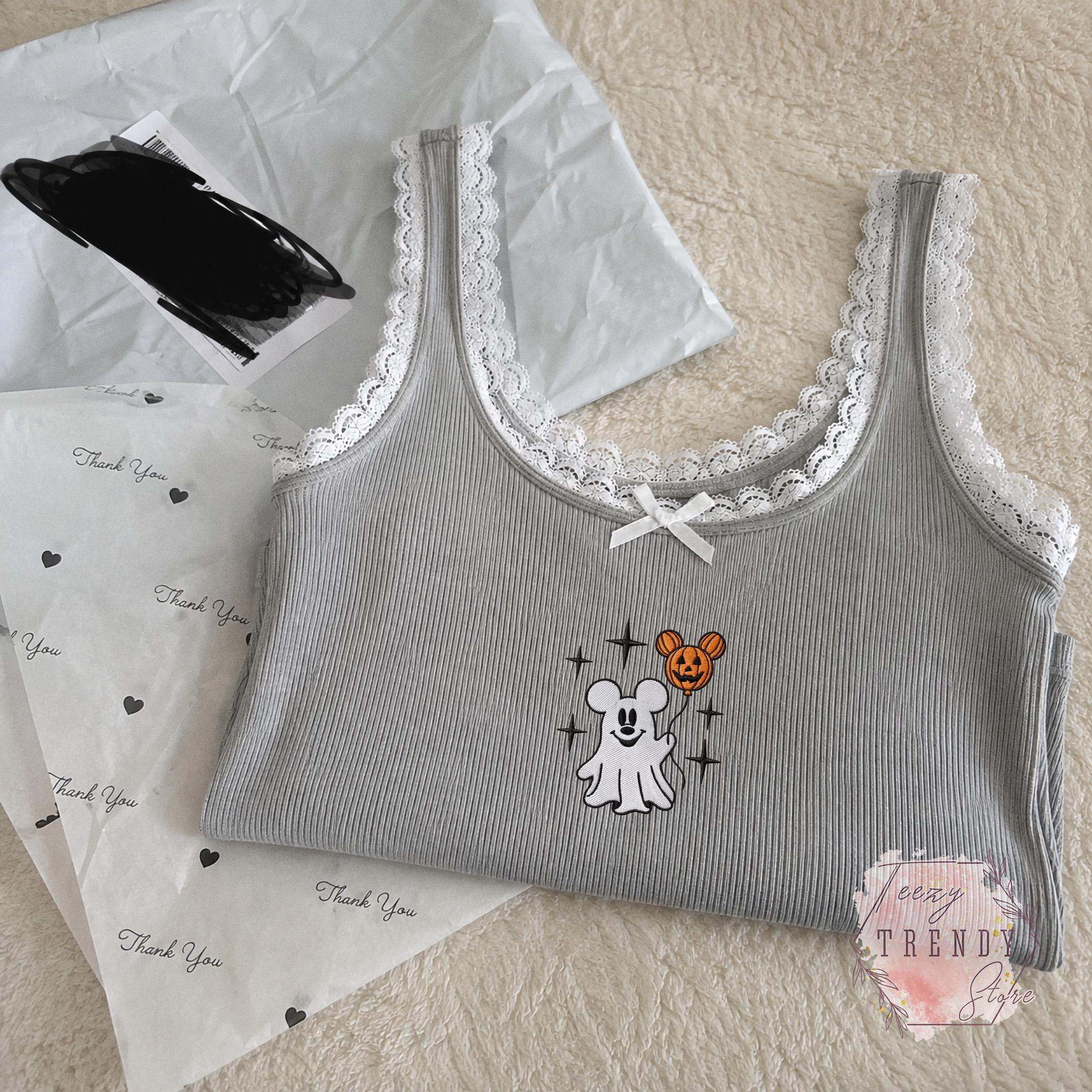 Embroidered Mickey Ghost Lace Tank Top and Minnie Pumpkin Pullover – Spooky Season Disneyland Halloween Baby Tee Boo Crew Outfit Gift - photo 15