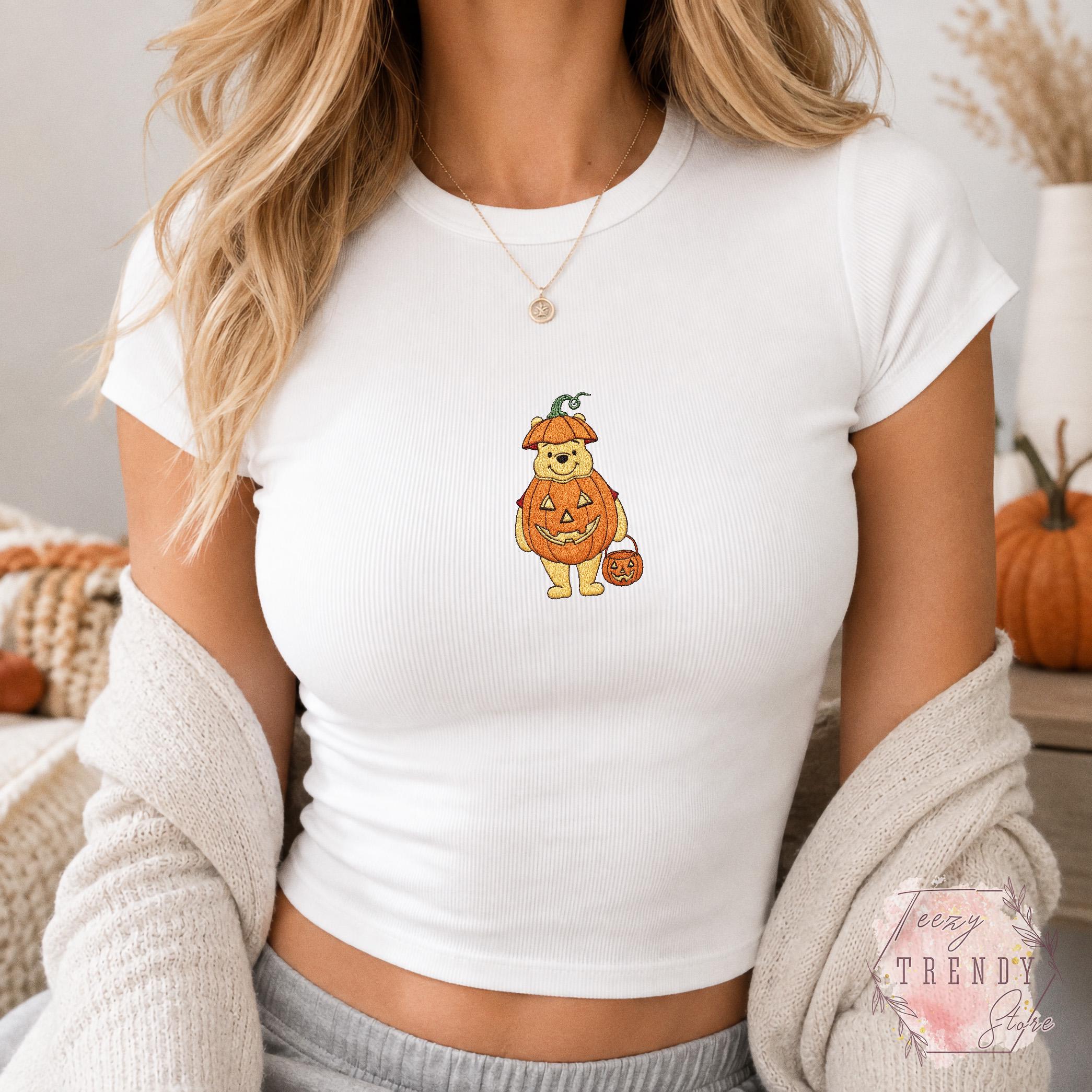 Embroidered Winnie the Pooh Bear Halloween Baby Tee and Pumpkin Shirt – Disney Spooky Season Top for a WDW Fall Trip Outfit - photo 2