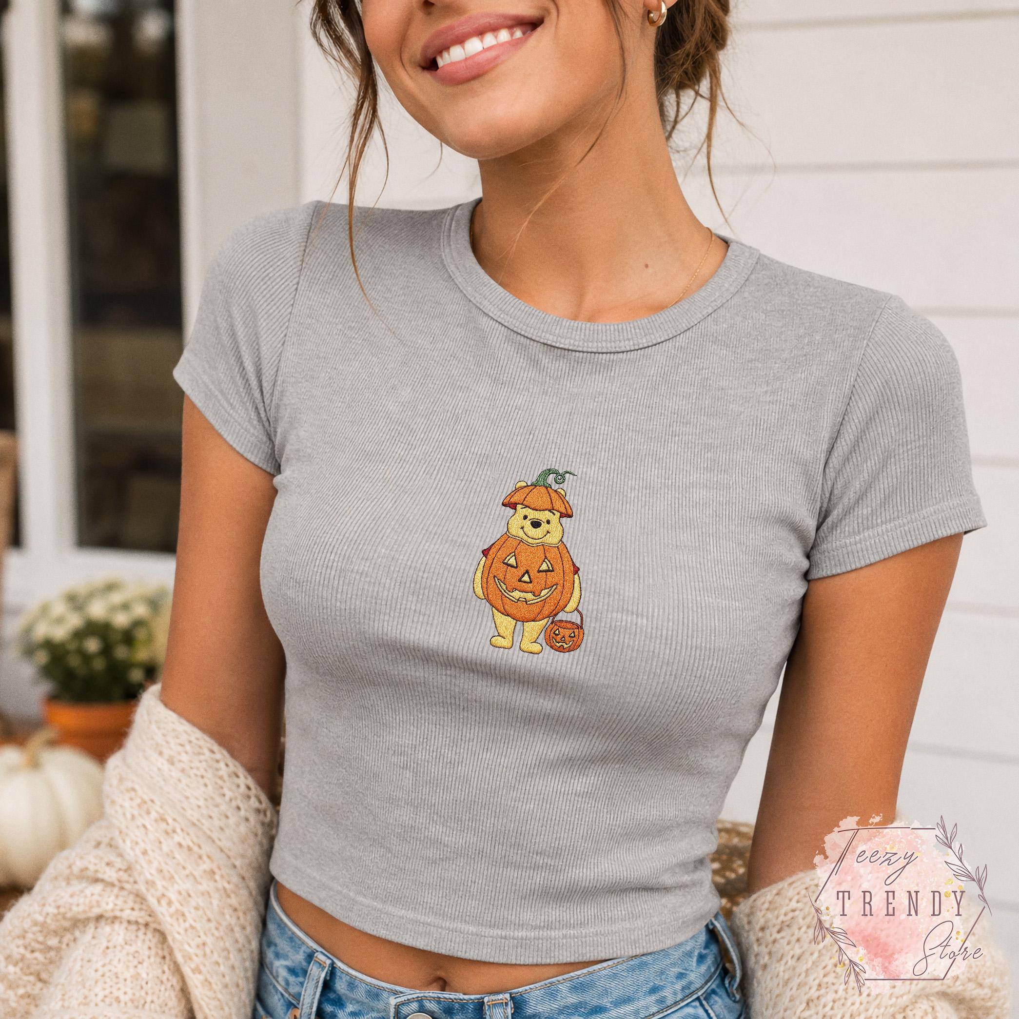 Embroidered Winnie the Pooh Bear Halloween Baby Tee and Pumpkin Shirt – Disney Spooky Season Top for a WDW Fall Trip Outfit - photo 4