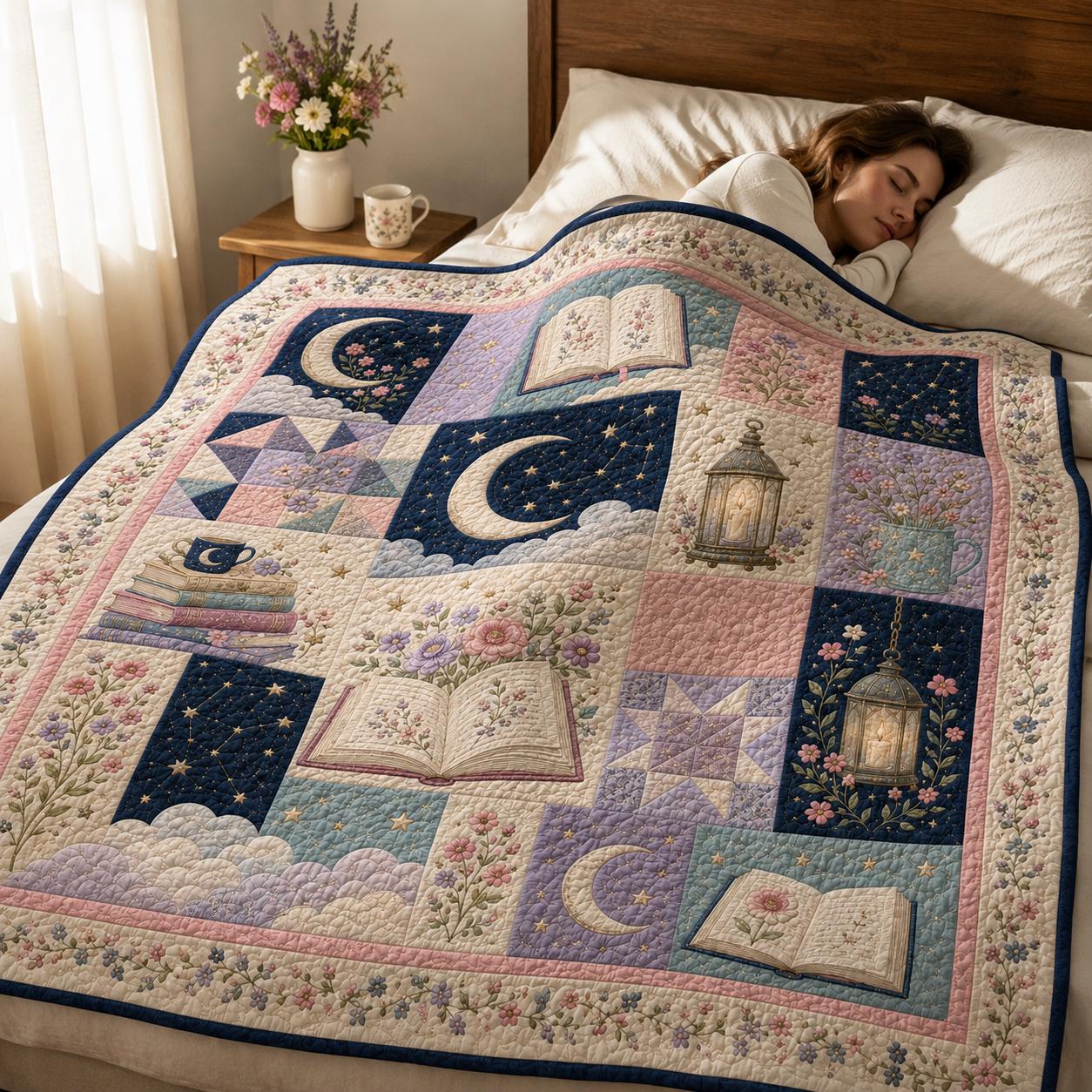 Celestial Book Lover Blanket With Moon Star Floral Throw For Pastel Reading Nook Bedroom Decor And Cozy Gift For Book Lovers In Quilted Style - photo 2