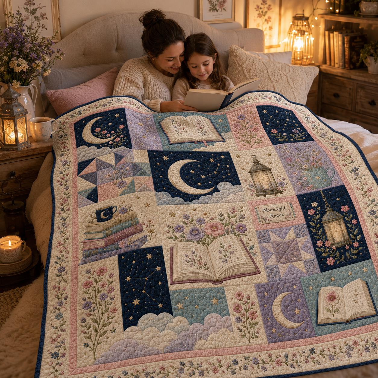 Celestial Book Lover Blanket With Moon Star Floral Throw For Pastel Reading Nook Bedroom Decor And Cozy Gift For Book Lovers In Quilted Style - photo 5