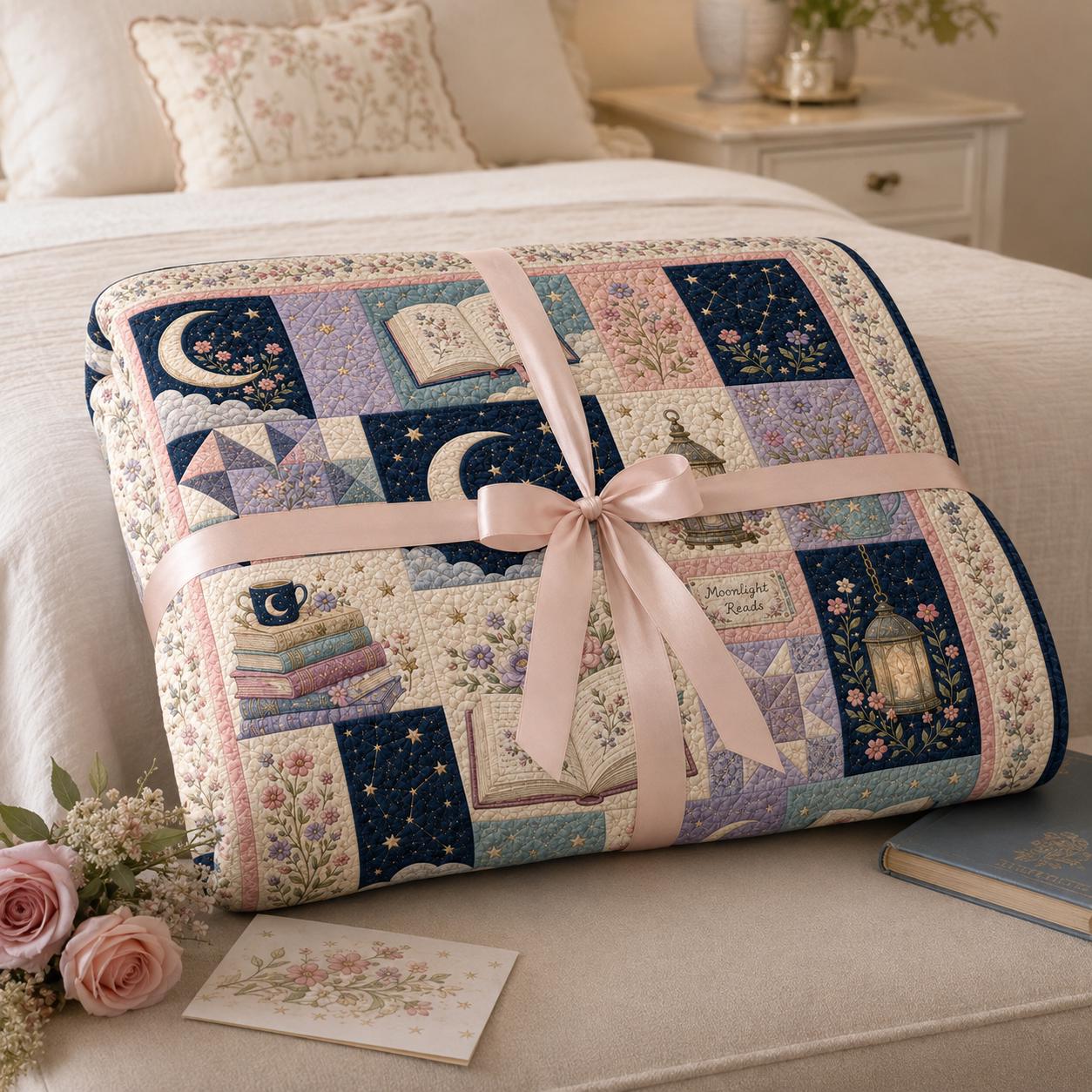 Celestial Book Lover Blanket With Moon Star Floral Throw For Pastel Reading Nook Bedroom Decor And Cozy Gift For Book Lovers In Quilted Style - photo 7