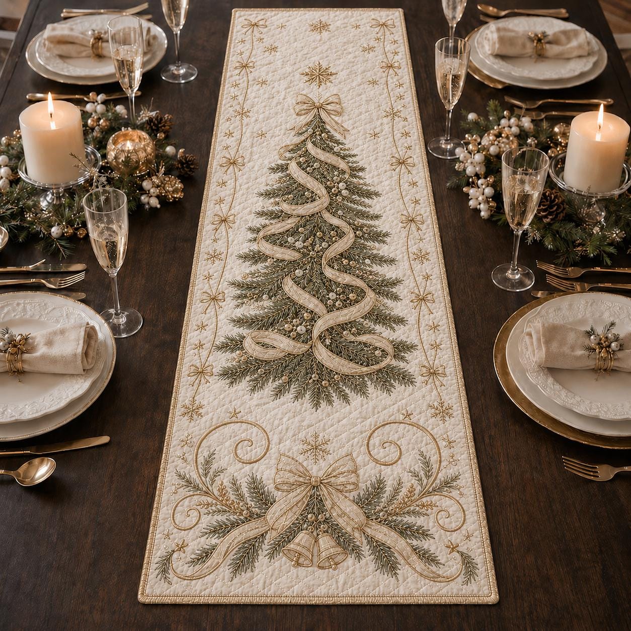 Christmas Tree Table Runner with Quilted Style Elegant Holiday Decor and Winter Dining for Hostess Gift - photo 2