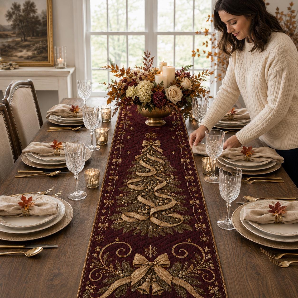 Christmas Tree Table Runner with Quilted Style Elegant Holiday Decor and Winter Dining for Hostess Gift - photo 5