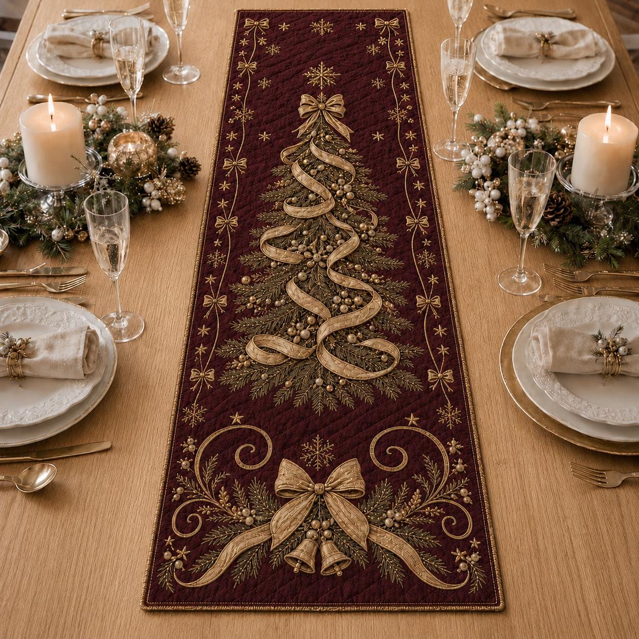 Christmas Tree Table Runner with Quilted Style Elegant Holiday Decor and Winter Dining for Hostess Gift - photo 6