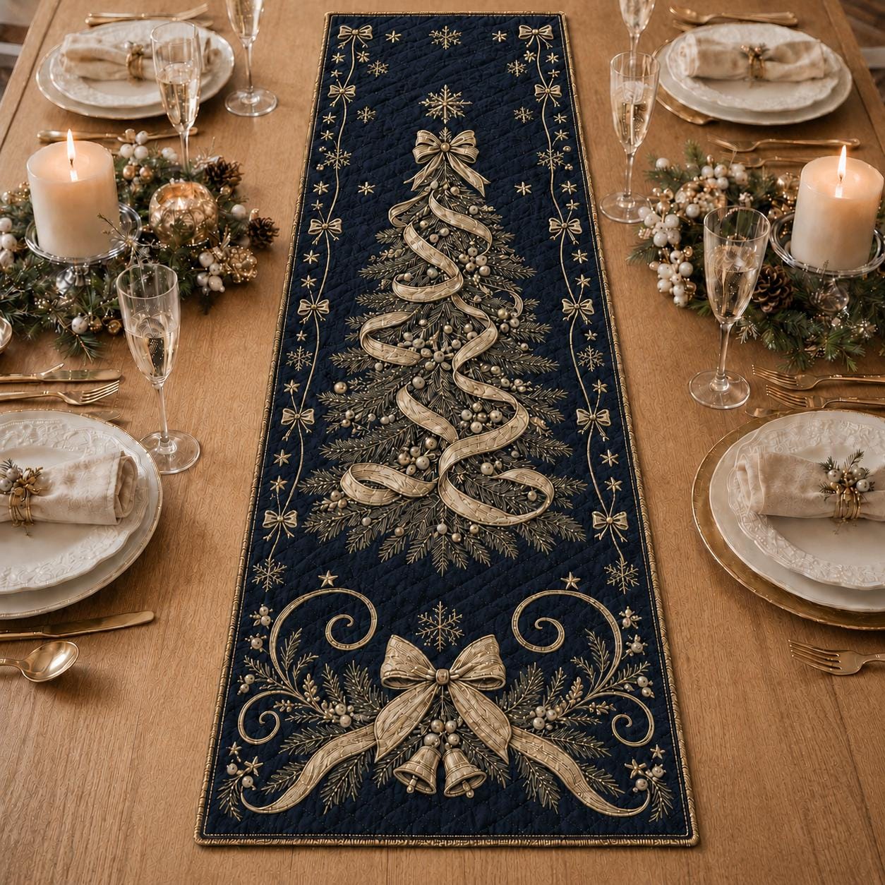 Christmas Tree Table Runner with Quilted Style Elegant Holiday Decor and Winter Dining for Hostess Gift - photo 7
