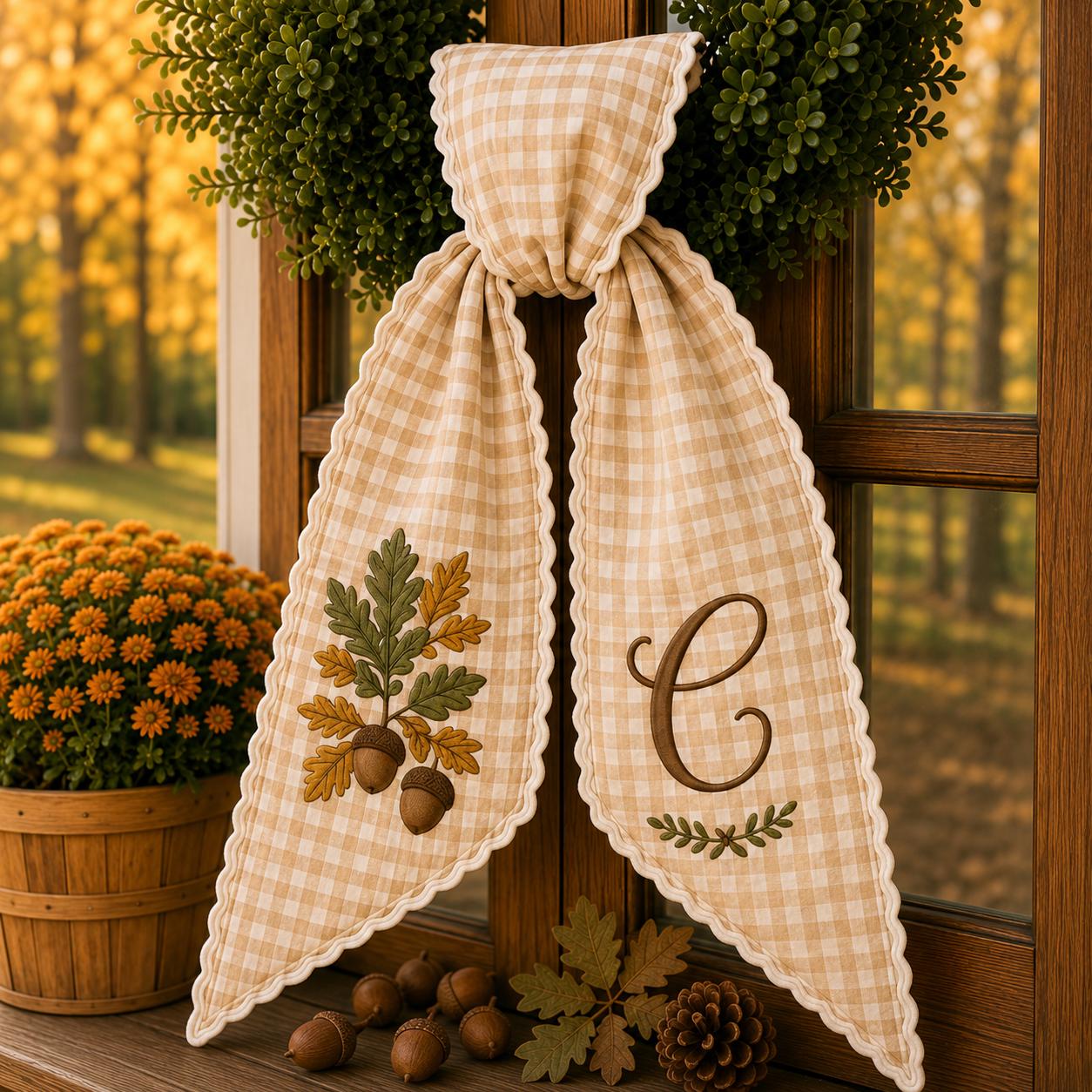 All Seasonal Door Wreath Sash with Monogram Embroidery Decor for Baby Shower, Fall, and Christmas Personalized Gift - photo 2