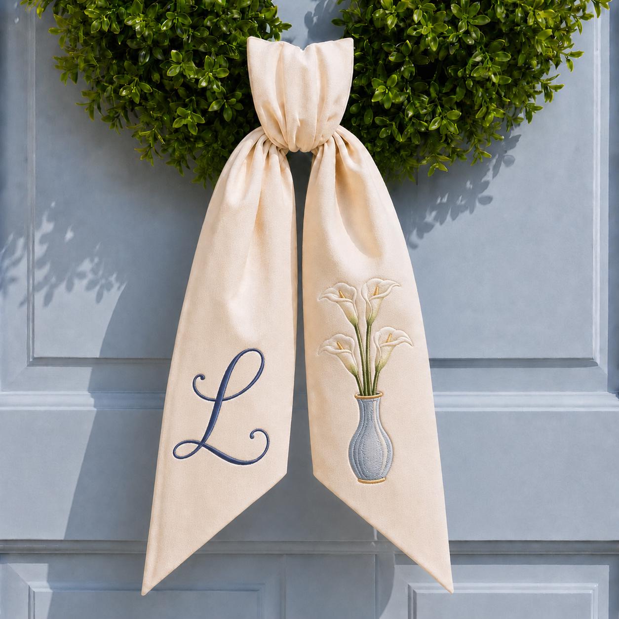 All Seasonal Door Wreath Sash with Monogram Embroidery Decor for Baby Shower, Fall, and Christmas Personalized Gift - photo 3