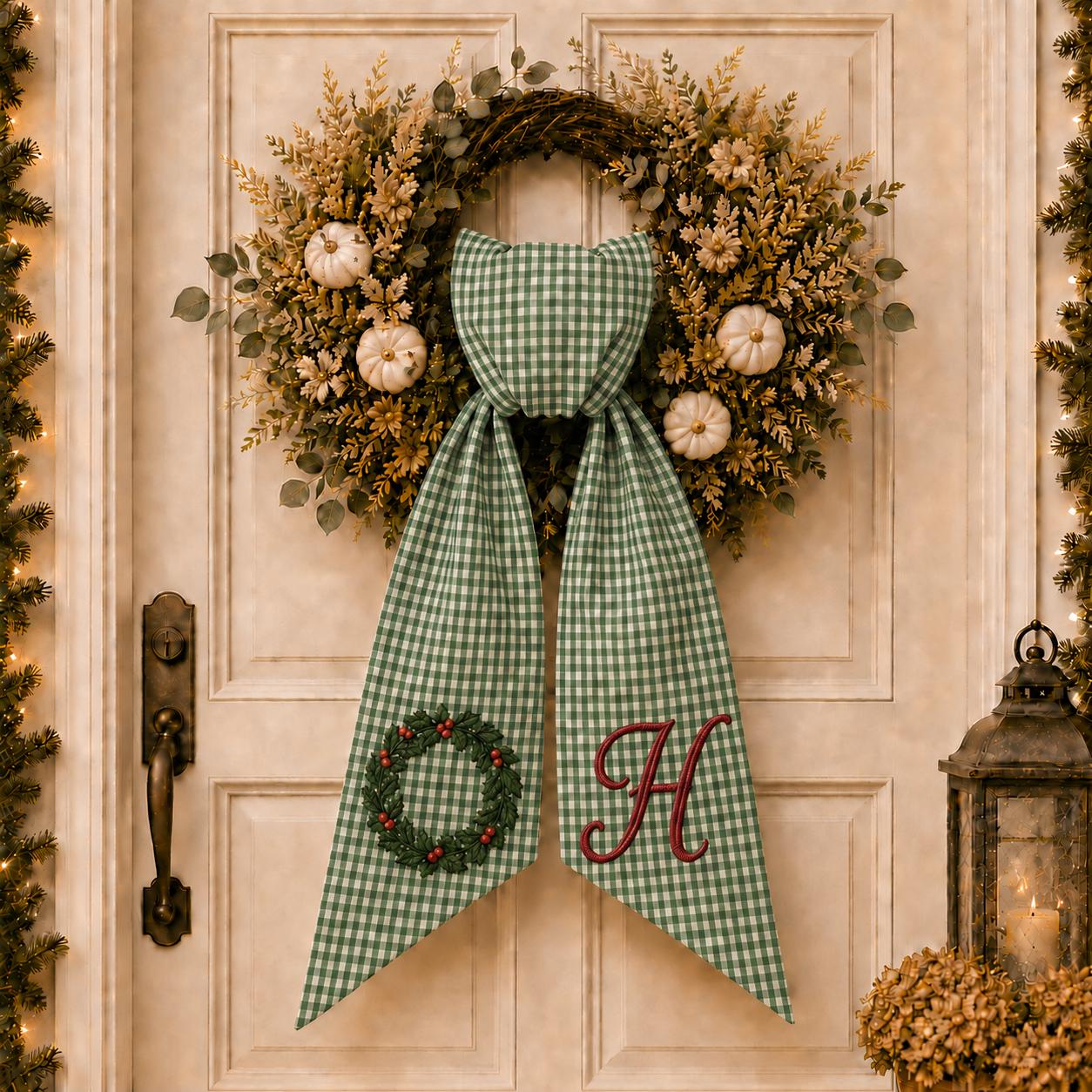All Seasonal Door Wreath Sash with Monogram Embroidery Decor for Baby Shower, Fall, and Christmas Personalized Gift - photo 7