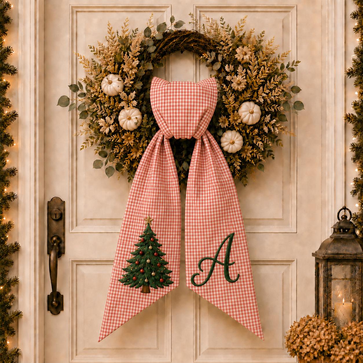 All Seasonal Door Wreath Sash with Monogram Embroidery Decor for Baby Shower, Fall, and Christmas Personalized Gift - photo 9