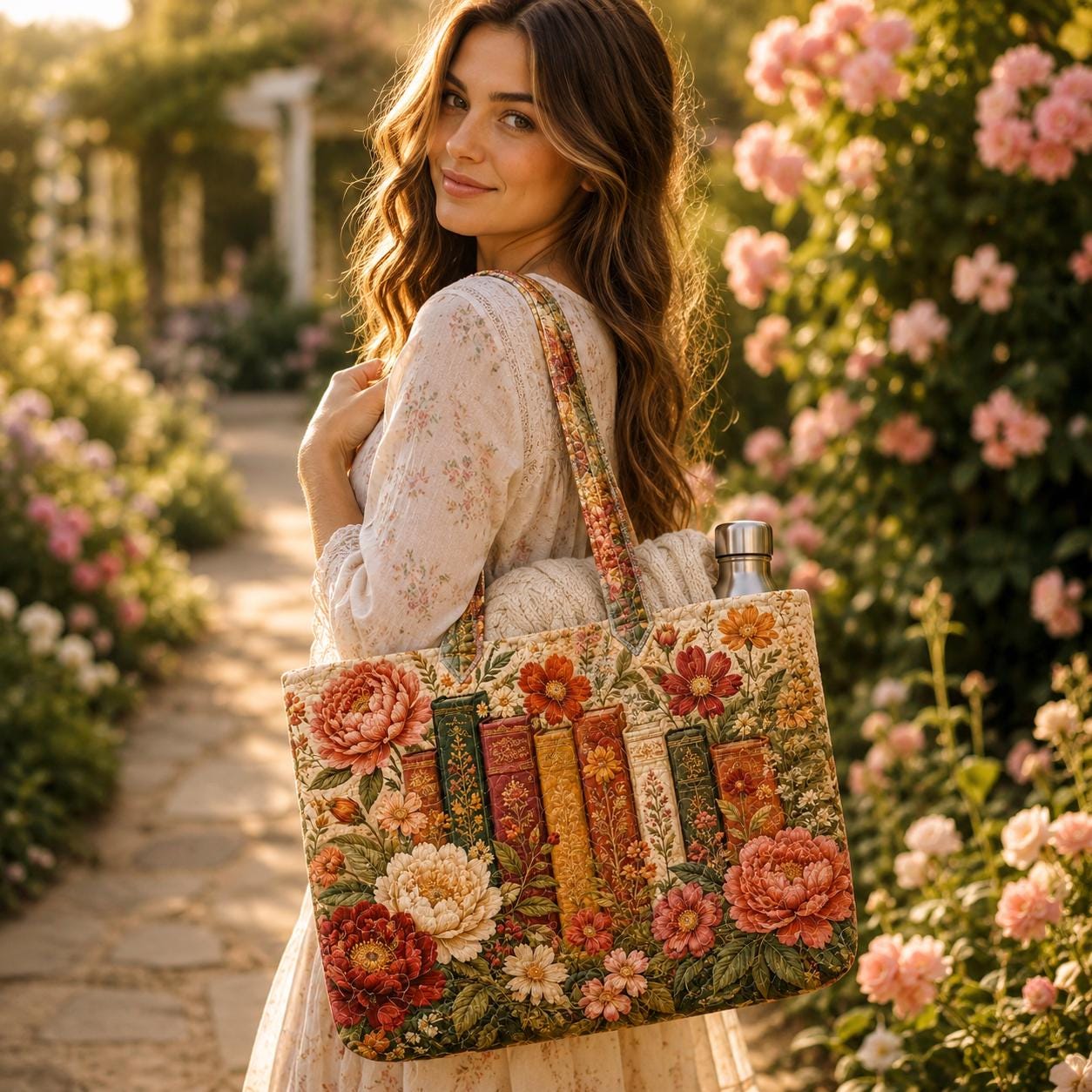 Goat Quilted Tote Bag with Floral Farm Animal Shoulder Bag and Patchwork Country Tote, Goat Lover Gift, Farmhouse Bag for Her - photo 2