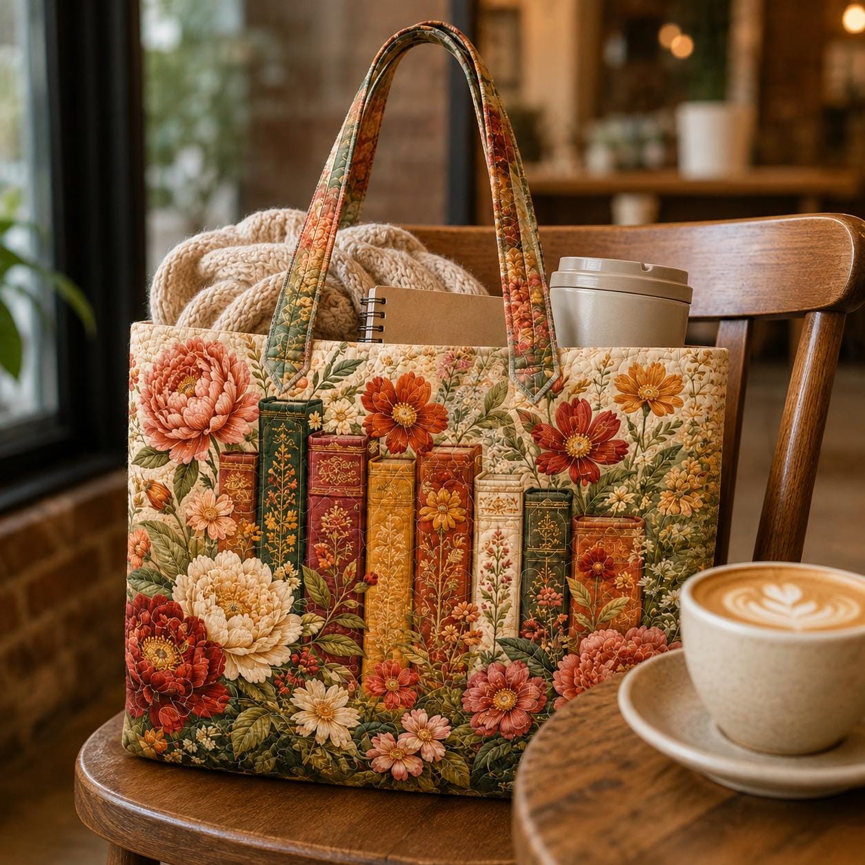 Goat Quilted Tote Bag with Floral Farm Animal Shoulder Bag and Patchwork Country Tote, Goat Lover Gift, Farmhouse Bag for Her - photo 4