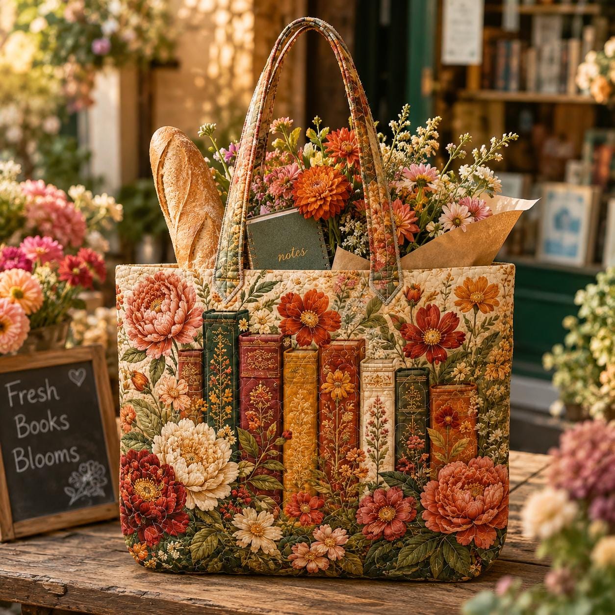 Goat Quilted Tote Bag with Floral Farm Animal Shoulder Bag and Patchwork Country Tote, Goat Lover Gift, Farmhouse Bag for Her - photo 5