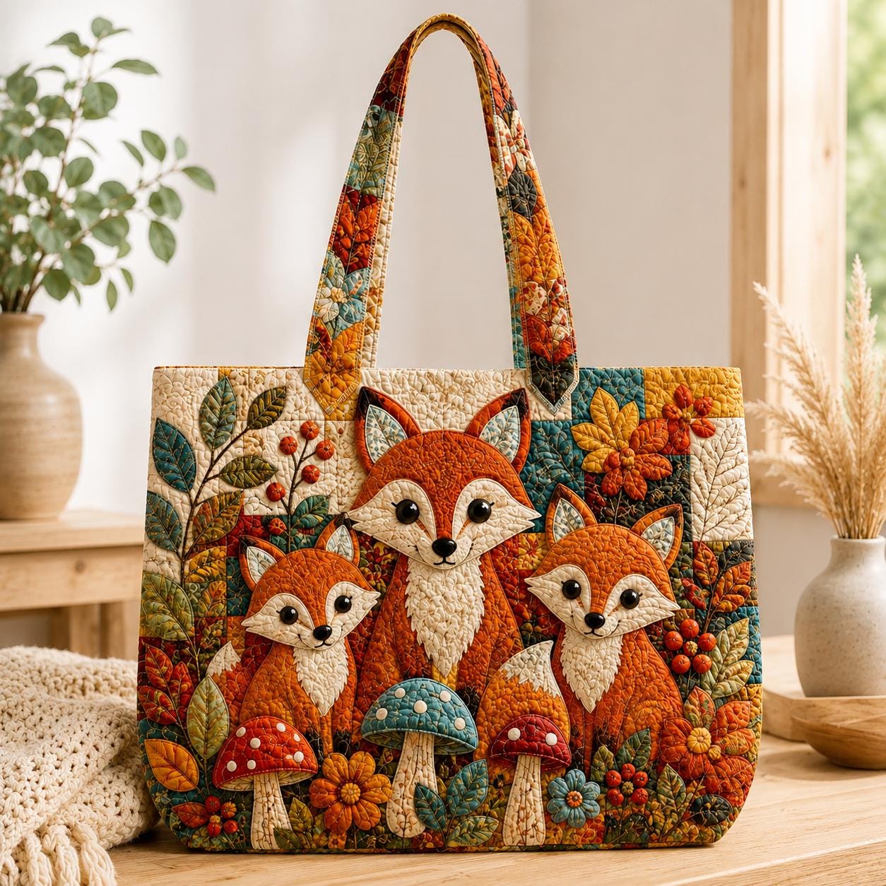 Tote Bag – Quilted Style Sunflower Book Vintage Library Floral Tote with Cottagecore Book Lover Bag and Botanical Reader Gift for Her