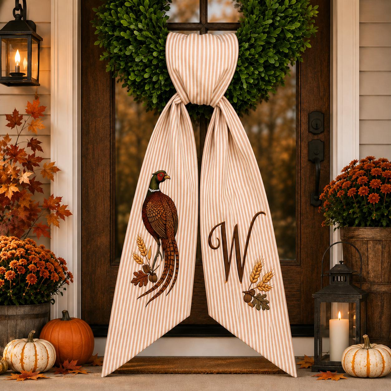 All Season Wreath Sash with Monogram Door Wreath Sash, Embroidered Seasonal Bow, Personalized Holiday Decor, and Housewarming Gift - photo 3