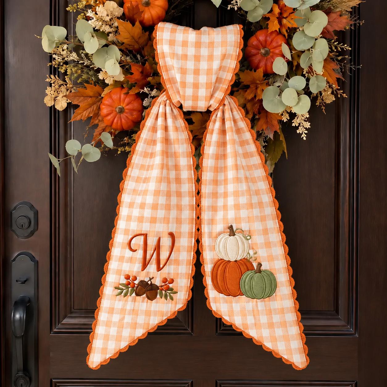 All Season Wreath Sash with Monogram Door Wreath Sash, Embroidered Seasonal Bow, Personalized Holiday Decor, and Housewarming Gift - photo 7