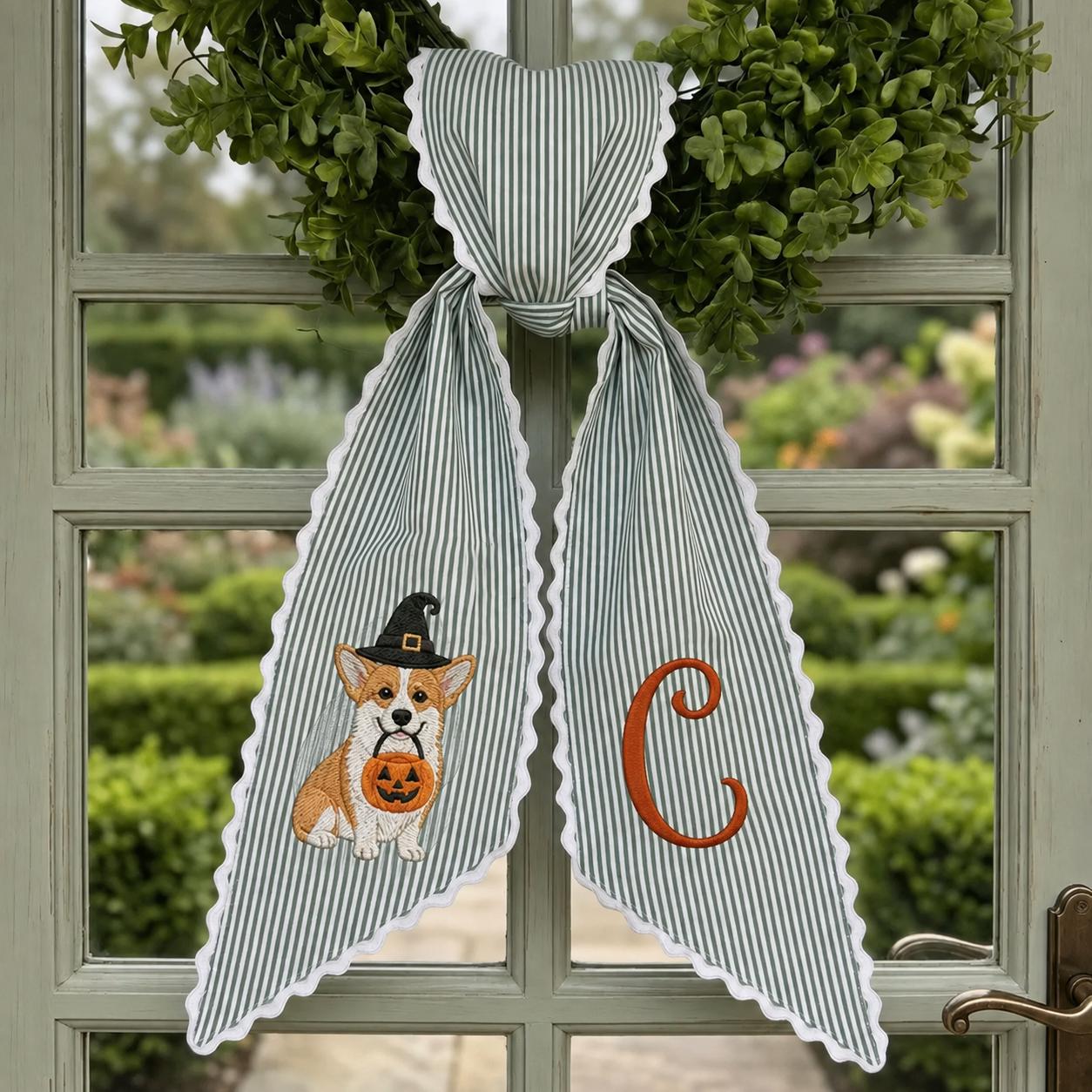 All Season Wreath Sash with Monogram Door Wreath Sash, Embroidered Seasonal Bow, Personalized Holiday Decor, and Housewarming Gift - photo 8