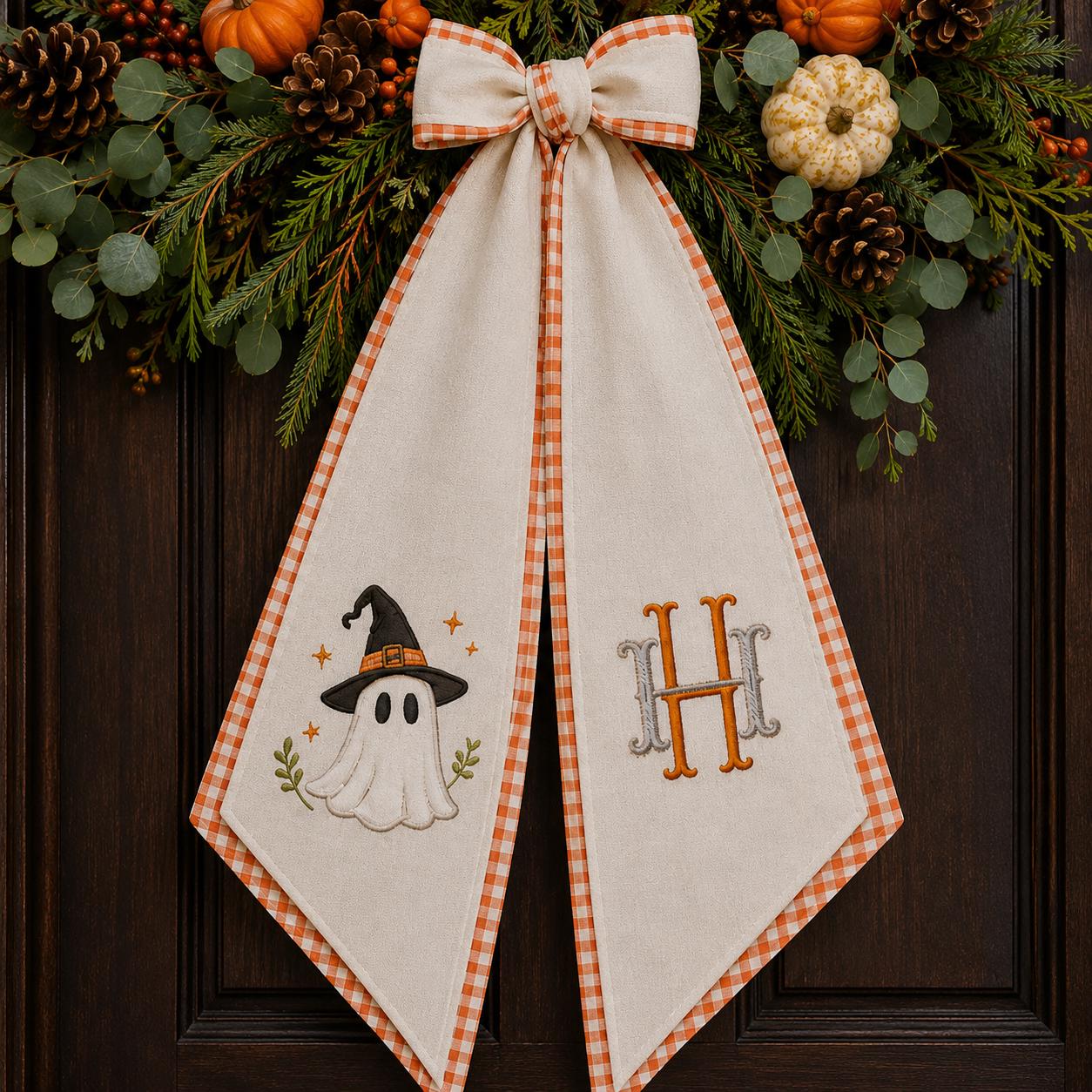 All Season Wreath Sash with Monogram Door Wreath Sash, Embroidered Seasonal Bow, Personalized Holiday Decor, and Housewarming Gift - photo 10