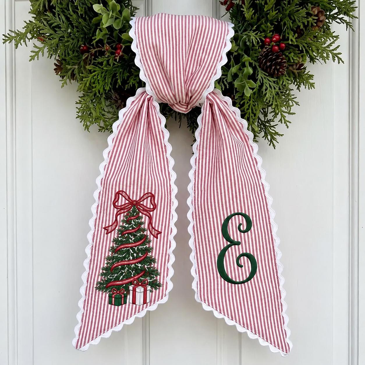 All Season Wreath Sash with Monogram Door Wreath Sash, Embroidered Seasonal Bow, Personalized Holiday Decor, and Housewarming Gift - photo 12