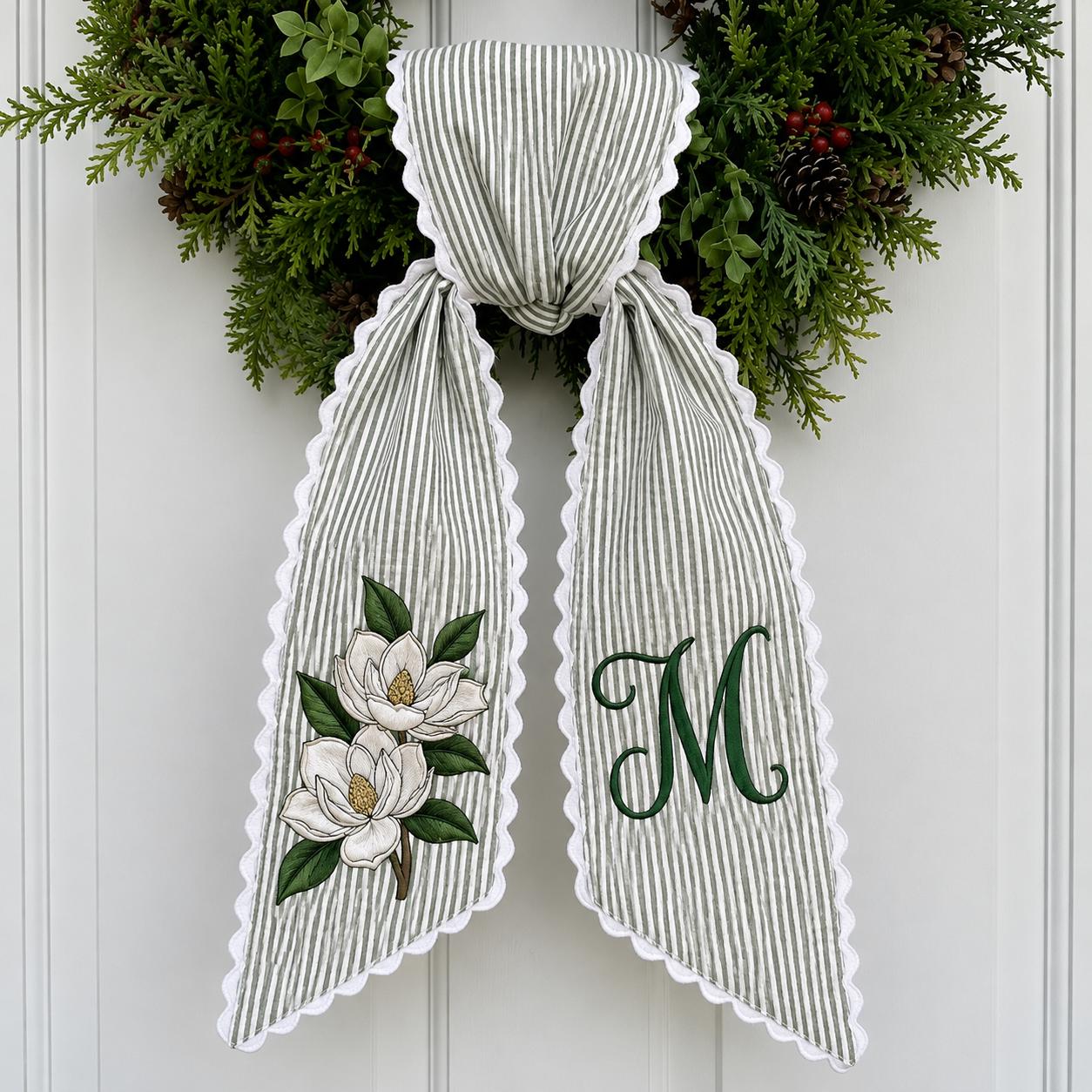 All Season Wreath Sash Bundle with Custom Initial Embroidery for Fall, Christmas, and Halloween Door Decor - photo 3