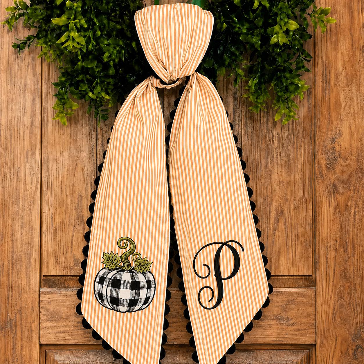 All Season Wreath Sash Bundle with Custom Initial Embroidery for Fall, Christmas, and Halloween Door Decor - photo 8