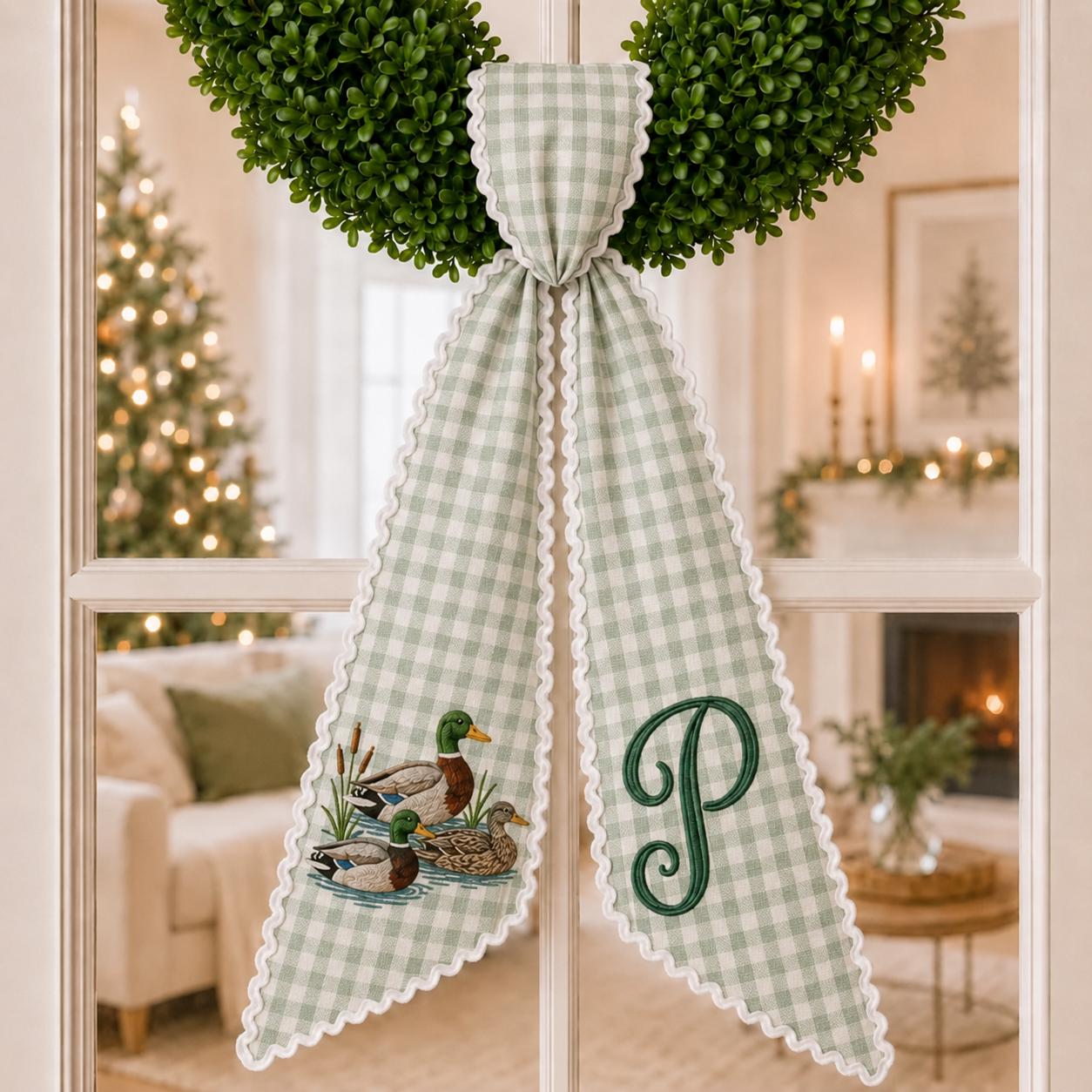 All Season Embroidery Wreath Sash Bundle with Personalized Monogram Door Decor, Holiday Wreath Bow, and Housewarming Gift - photo 7