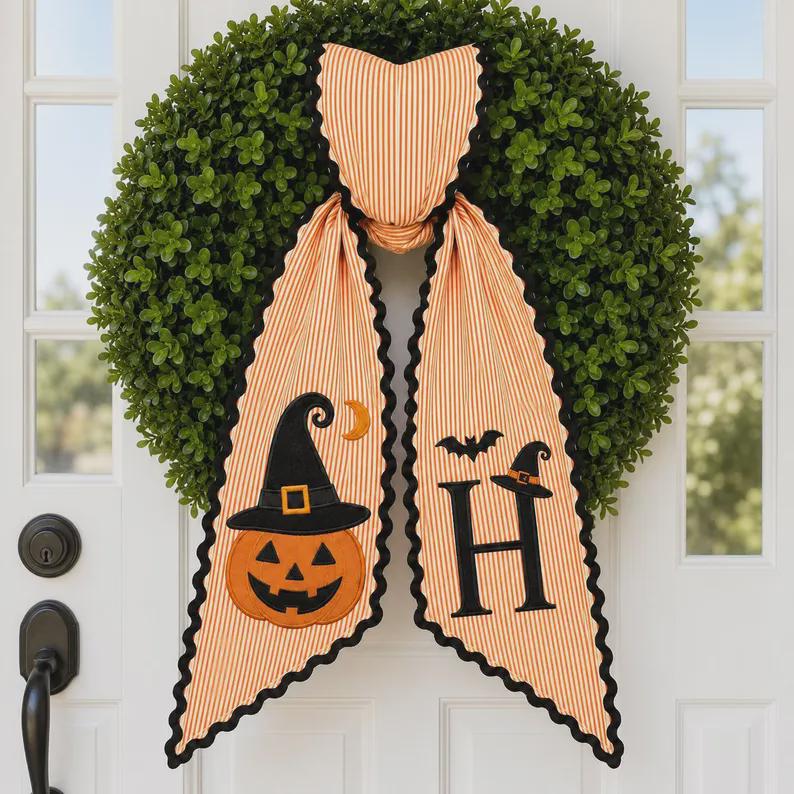 All Season Embroidery Wreath Sash Bundle with Personalized Monogram Door Decor, Holiday Wreath Bow, and Housewarming Gift - photo 8