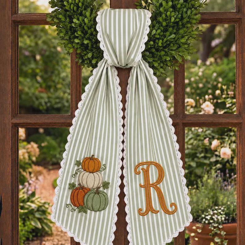All Season Embroidery Wreath Sash Bundle with Personalized Monogram Door Decor, Holiday Wreath Bow, and Housewarming Gift - photo 9