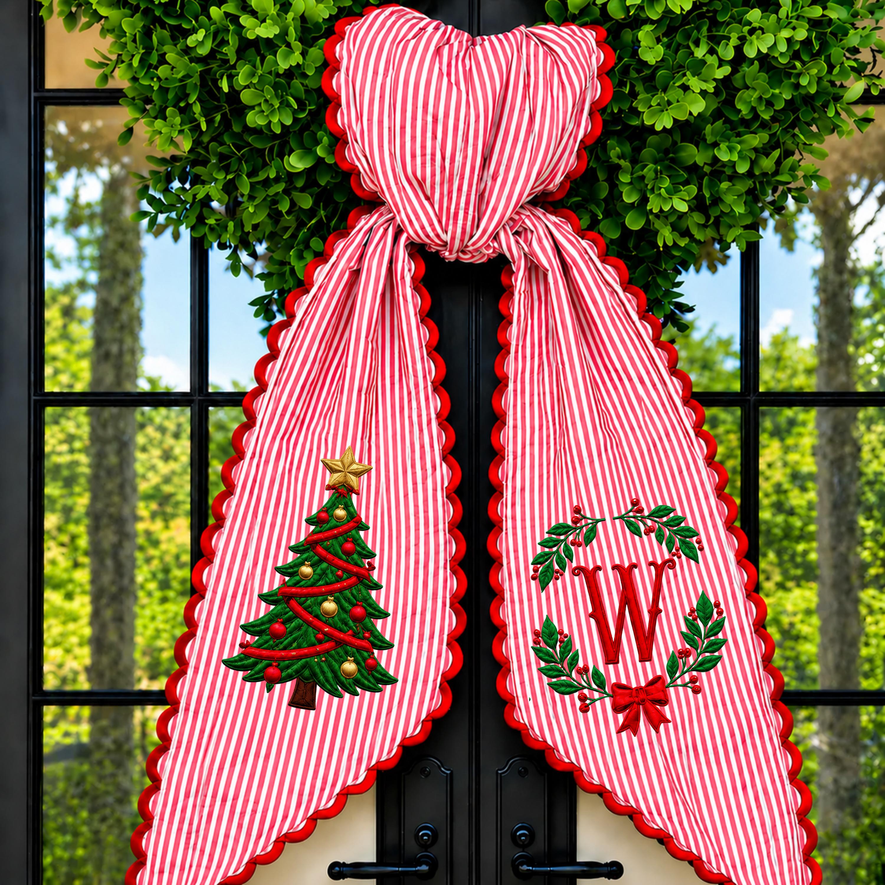 All Season Embroidery Wreath Sash Bundle with Personalized Monogram Door Decor, Holiday Wreath Bow, and Housewarming Gift - photo 12