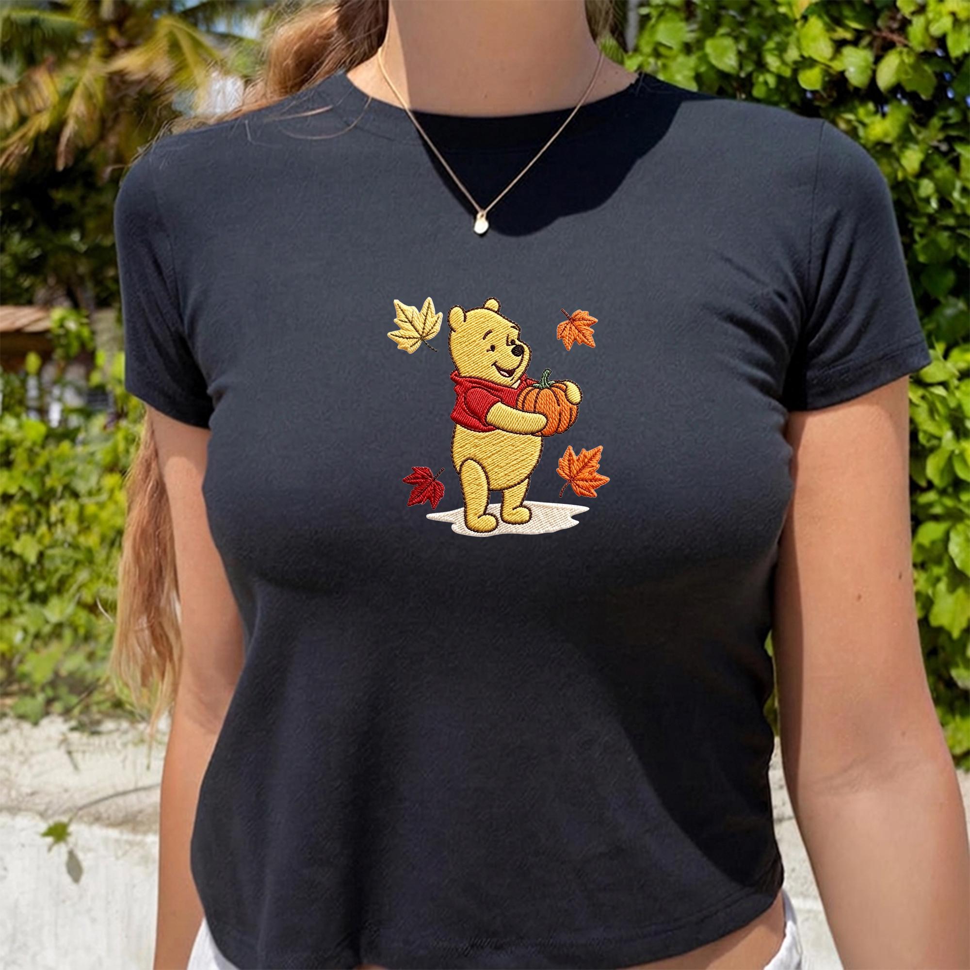 Embroidered Fall Winnie the Pooh Bear Quarter Zip Sweatshirt Hoodie and Baby Tee – Cozy Autumn Disney Trip Birthday Gift - photo 2