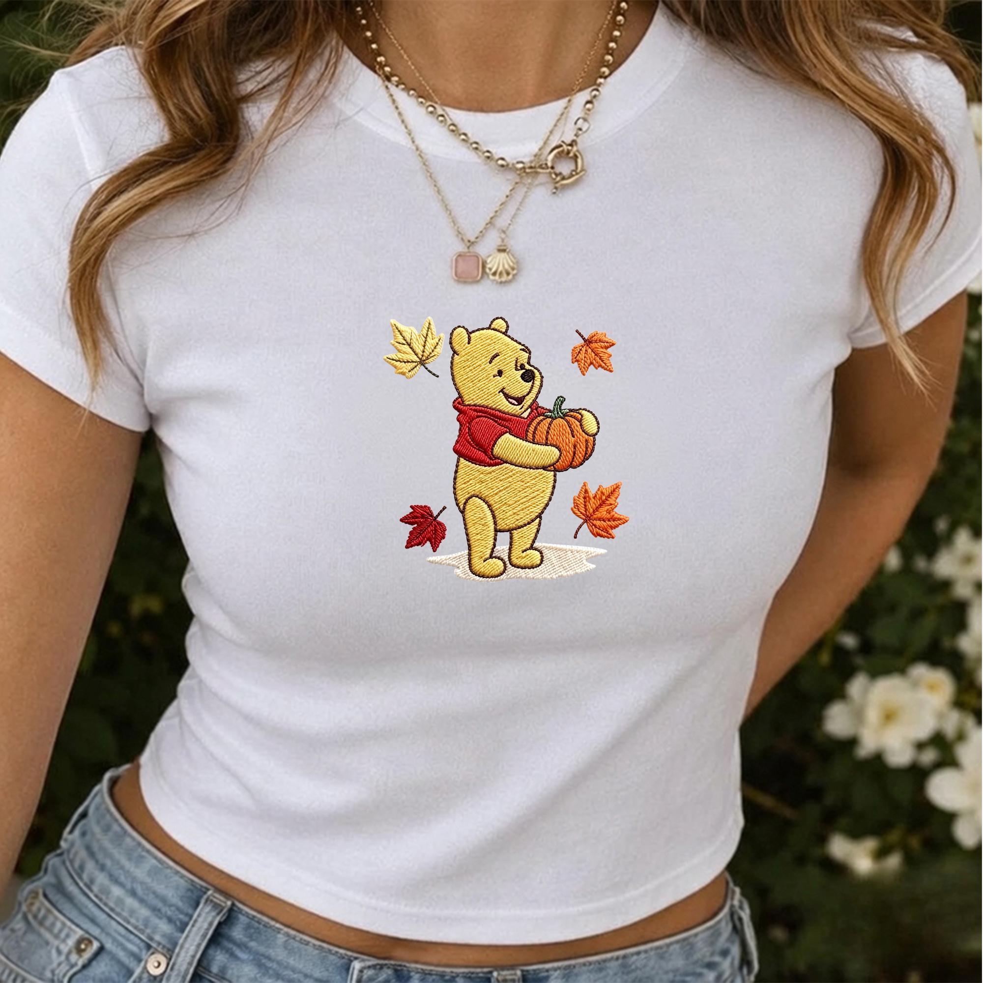 Embroidered Fall Winnie the Pooh Bear Quarter Zip Sweatshirt Hoodie and Baby Tee – Cozy Autumn Disney Trip Birthday Gift - photo 4