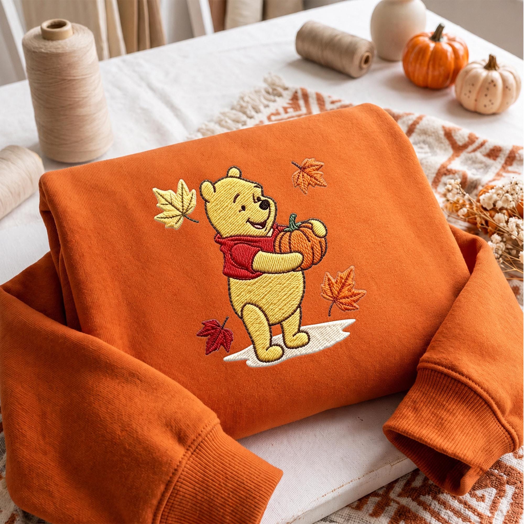 Embroidered Fall Winnie the Pooh Bear Quarter Zip Sweatshirt Hoodie and Baby Tee – Cozy Autumn Disney Trip Birthday Gift - photo 6