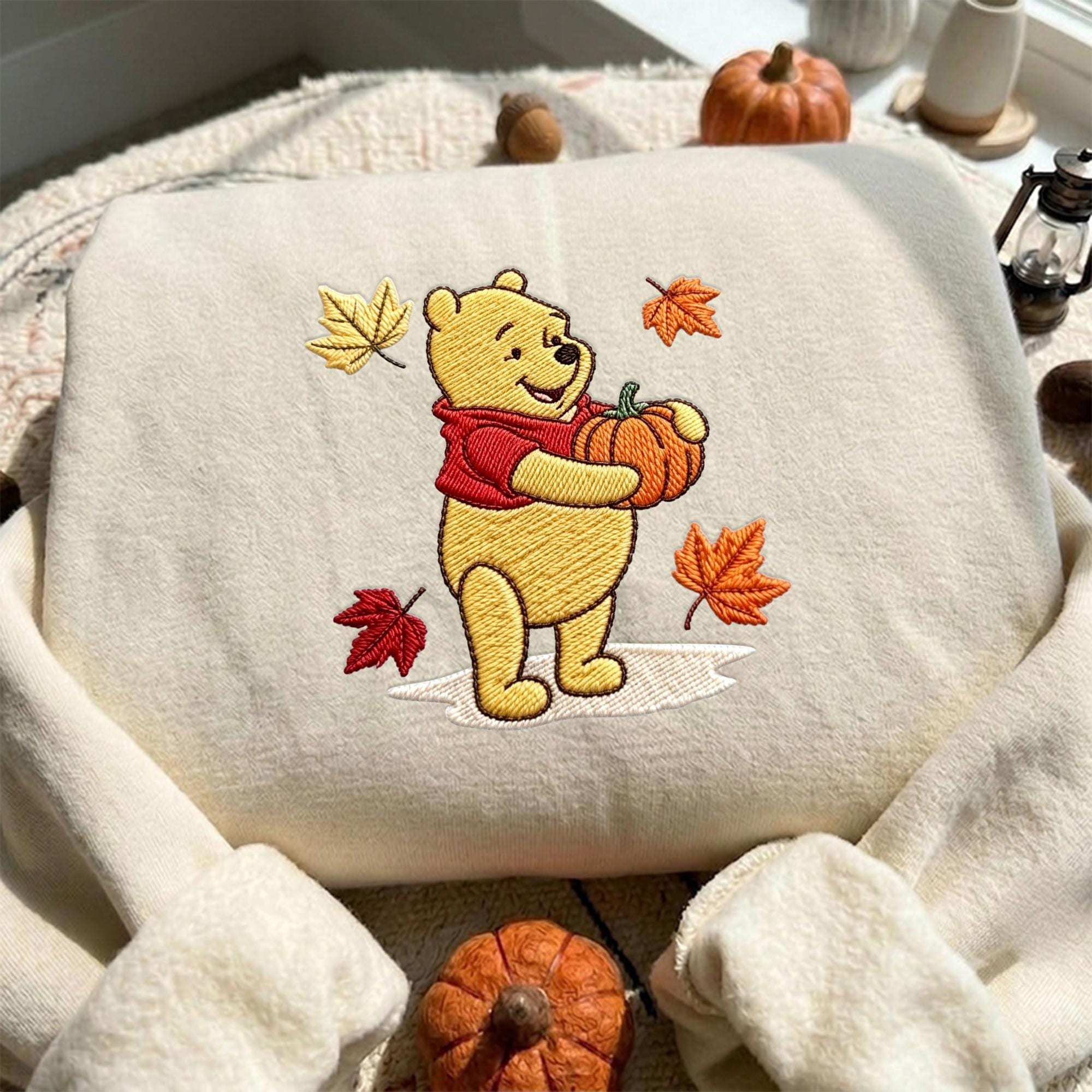 Embroidered Fall Winnie the Pooh Bear Quarter Zip Sweatshirt Hoodie and Baby Tee – Cozy Autumn Disney Trip Birthday Gift - photo 8
